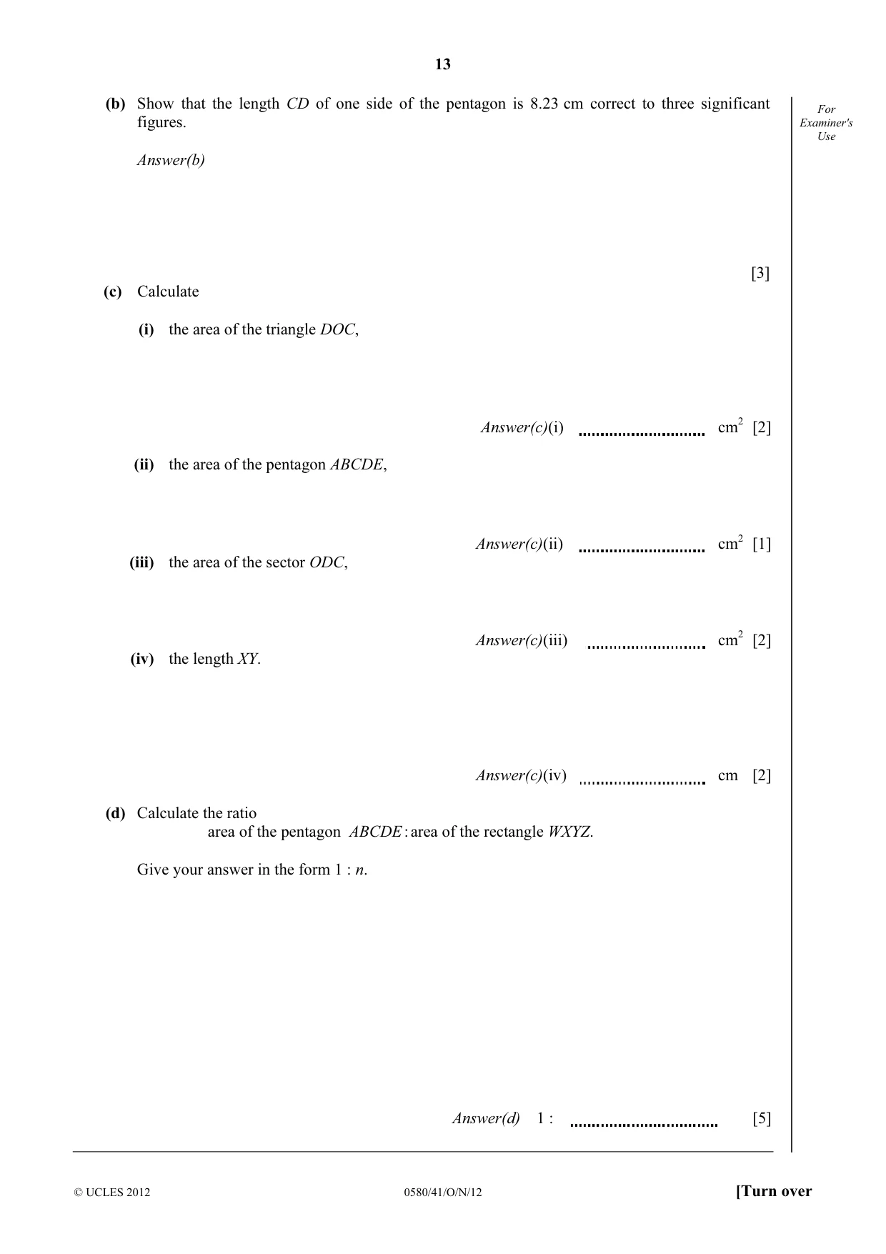 Cambridge IGCSE Mathematics 0580 2012 Oct/Nov Paper 4 · Variant 1 question paper, page 13 of 16