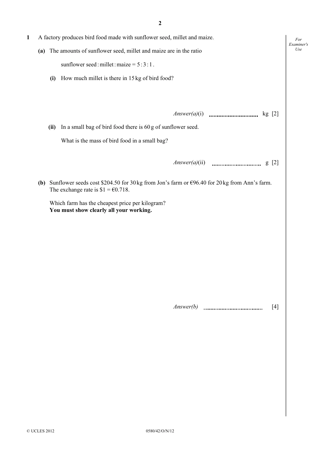 Cambridge IGCSE Mathematics 0580 2012 Oct/Nov Paper 4 · Variant 2 question paper, page 2 of 20