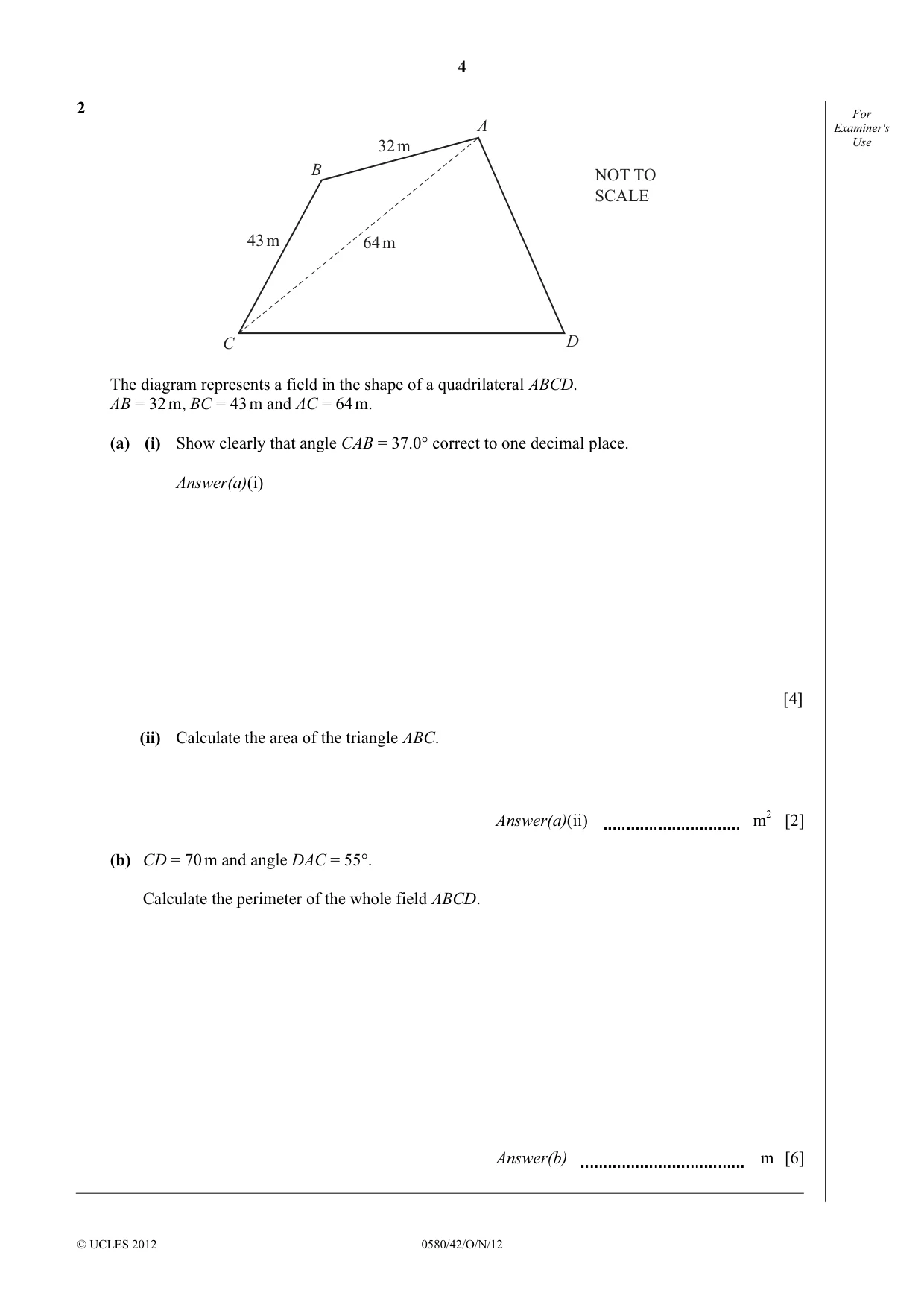 Cambridge IGCSE Mathematics 0580 2012 Oct/Nov Paper 4 · Variant 2 question paper, page 4 of 20
