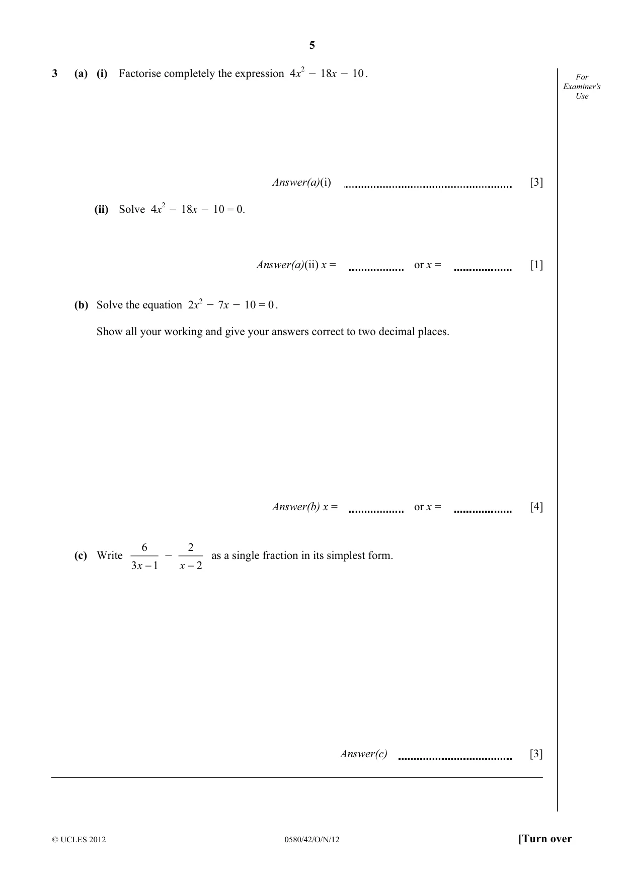 Cambridge IGCSE Mathematics 0580 2012 Oct/Nov Paper 4 · Variant 2 question paper, page 5 of 20
