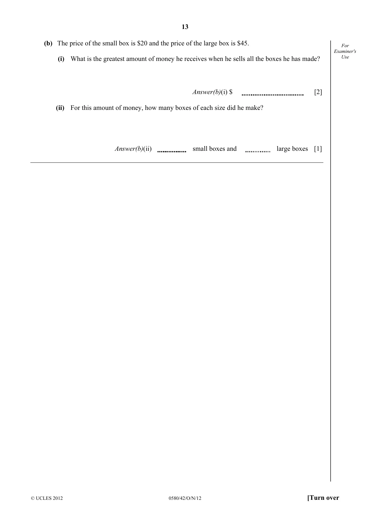 Cambridge IGCSE Mathematics 0580 2012 Oct/Nov Paper 4 · Variant 2 question paper, page 13 of 20