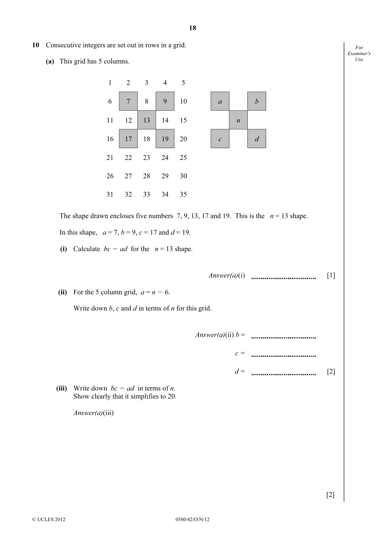Cambridge IGCSE Mathematics 0580 2012 Oct/Nov Paper 4 · Variant 2 question paper, page 18 of 20
