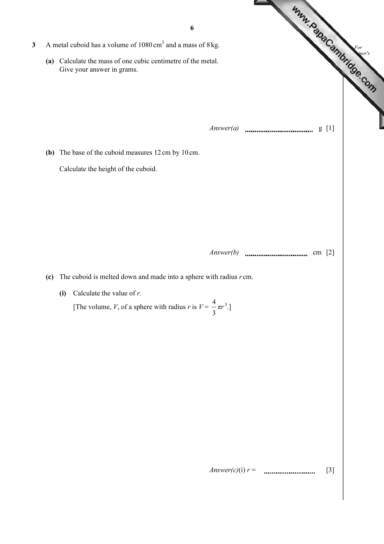 Cambridge IGCSE Mathematics 0580 2012 Oct/Nov Paper 4 · Variant 3 question paper, page 6 of 20