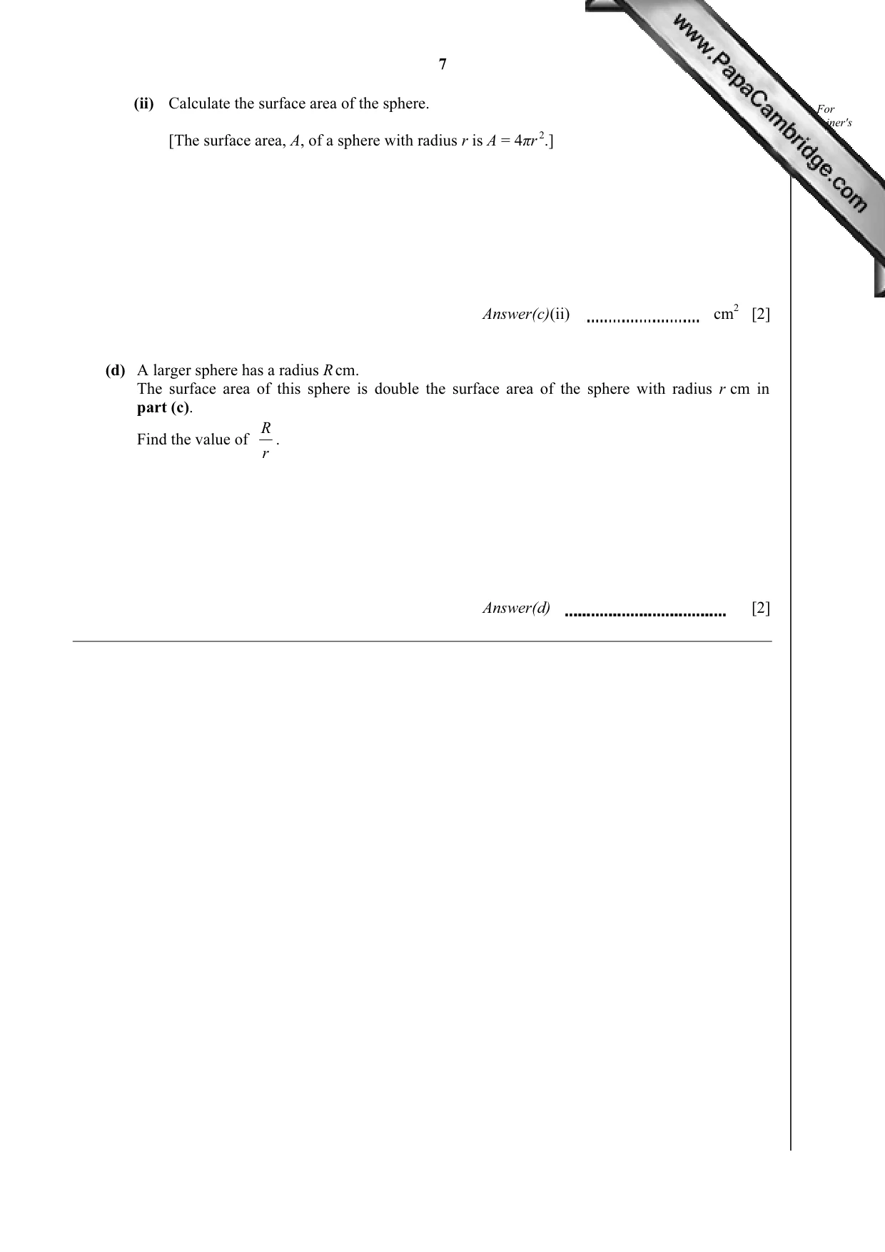 Cambridge IGCSE Mathematics 0580 2012 Oct/Nov Paper 4 · Variant 3 question paper, page 7 of 20