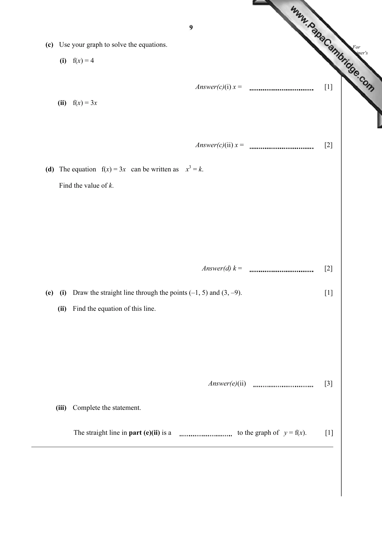 Cambridge IGCSE Mathematics 0580 2012 Oct/Nov Paper 4 · Variant 3 question paper, page 9 of 20