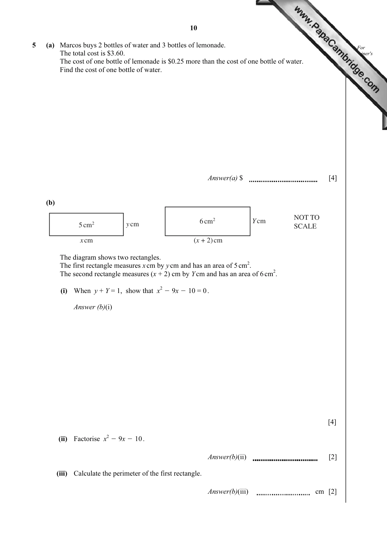 Cambridge IGCSE Mathematics 0580 2012 Oct/Nov Paper 4 · Variant 3 question paper, page 10 of 20
