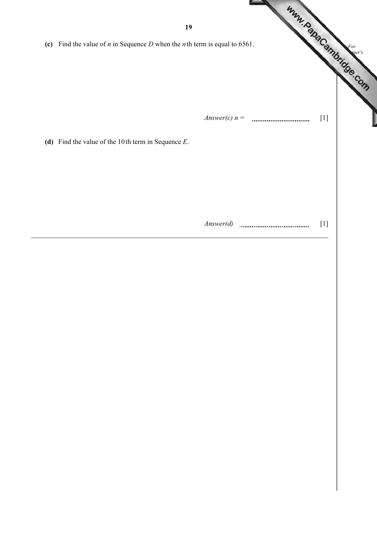 Cambridge IGCSE Mathematics 0580 2012 Oct/Nov Paper 4 · Variant 3 question paper, page 19 of 20