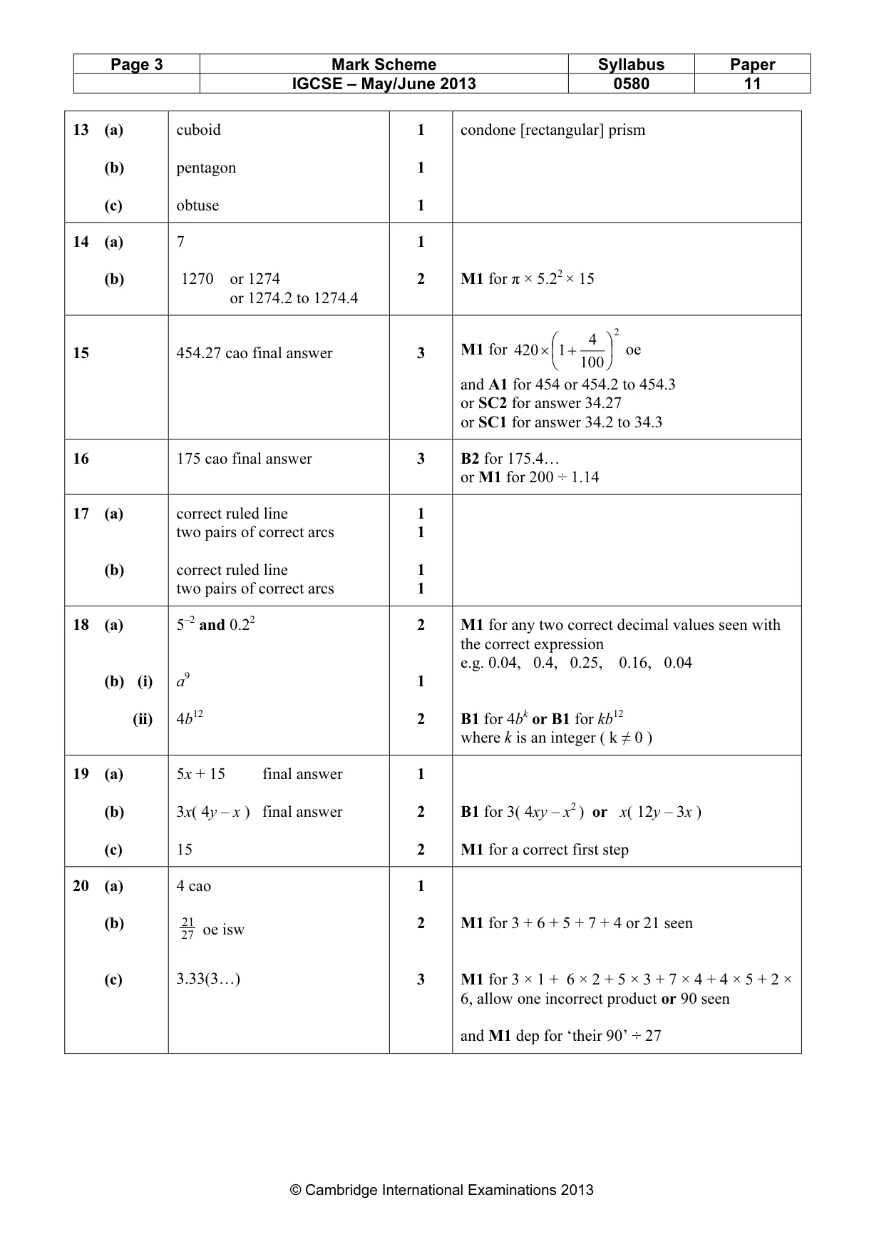 Mark scheme, page 3 of 3