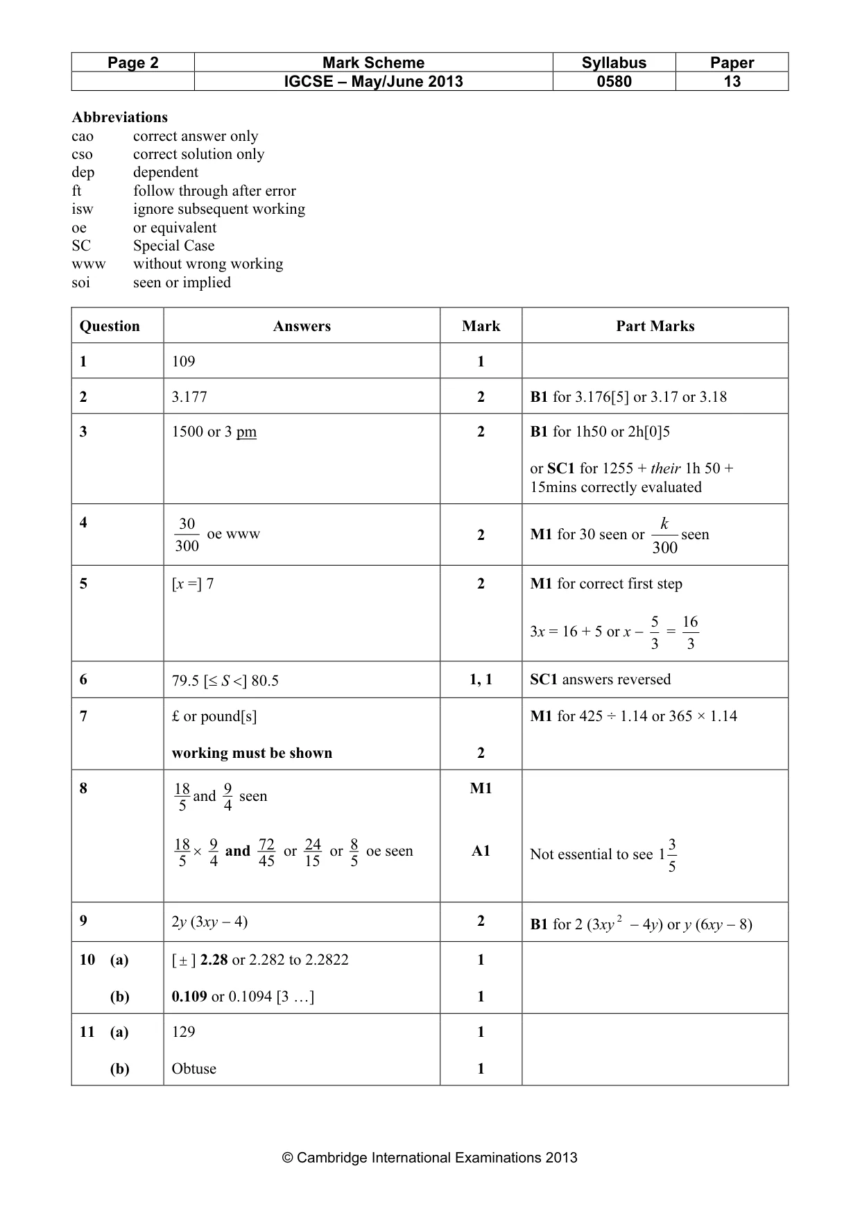 Mark scheme, page 2 of 4