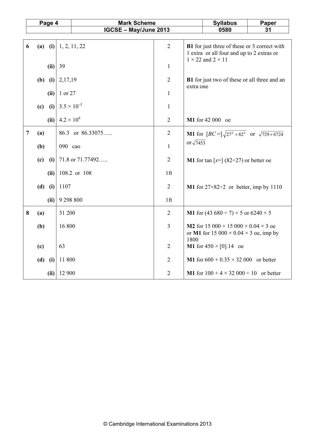 Mark scheme, page 4 of 5