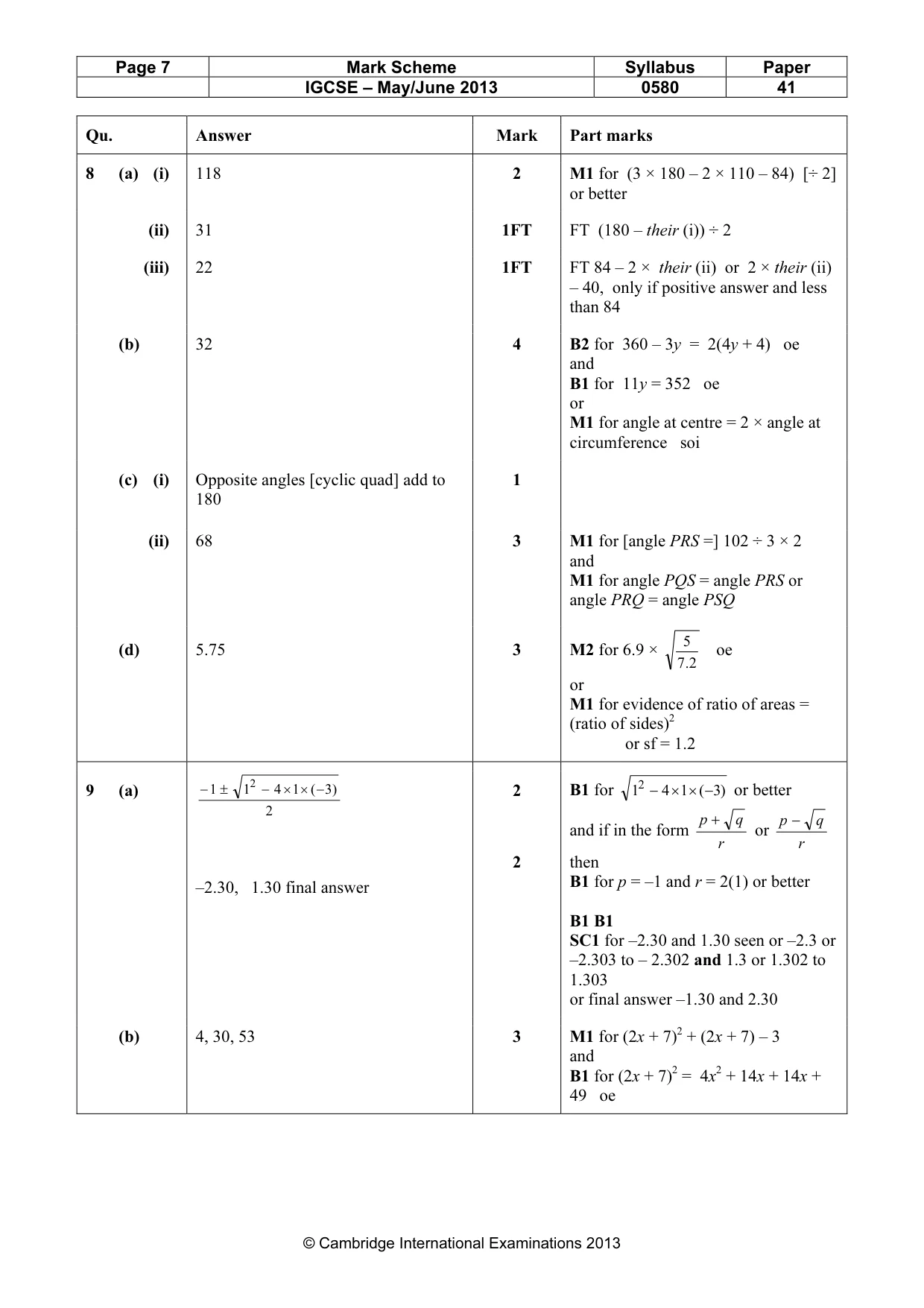 Mark scheme, page 7 of 8