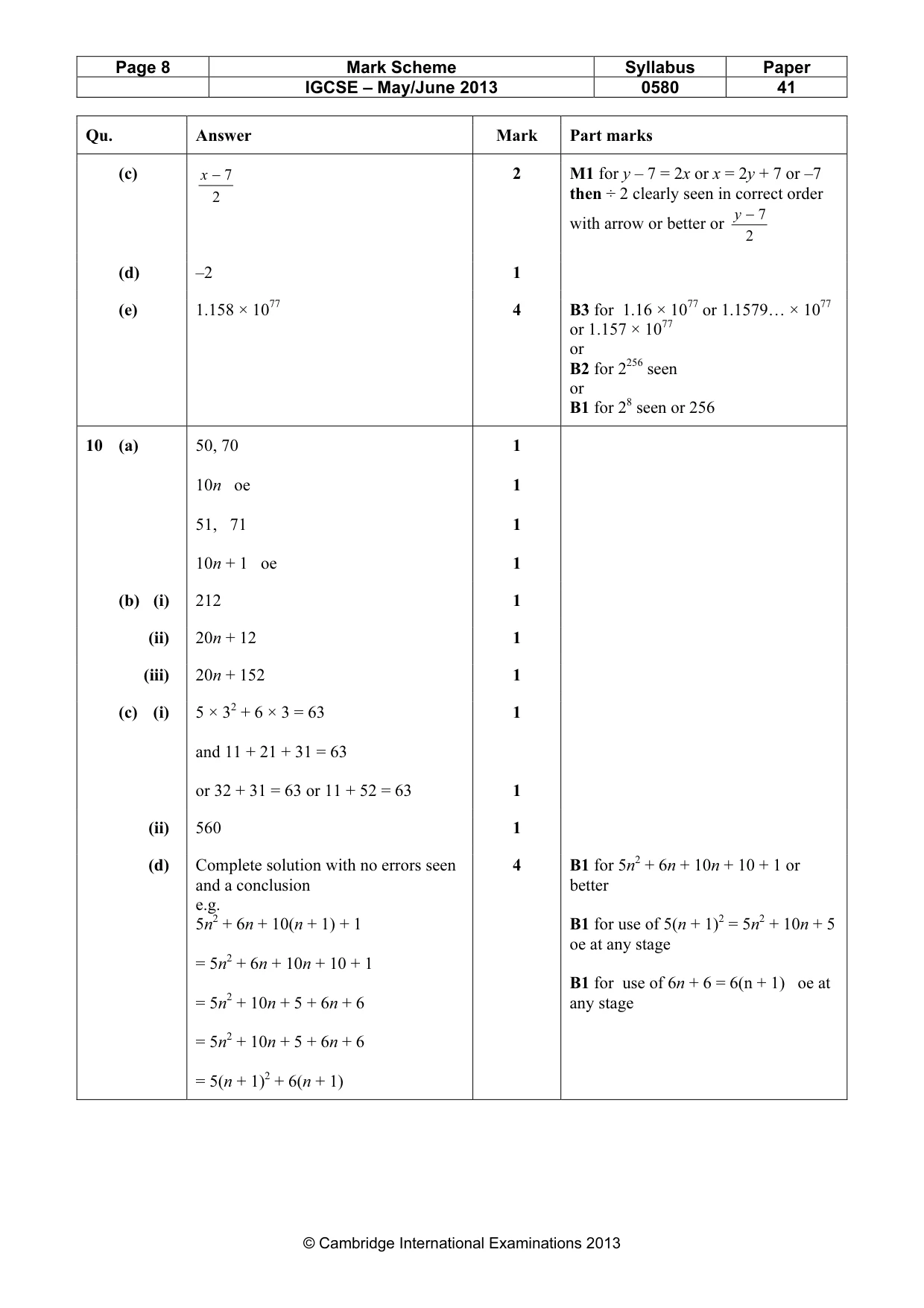 Mark scheme, page 8 of 8