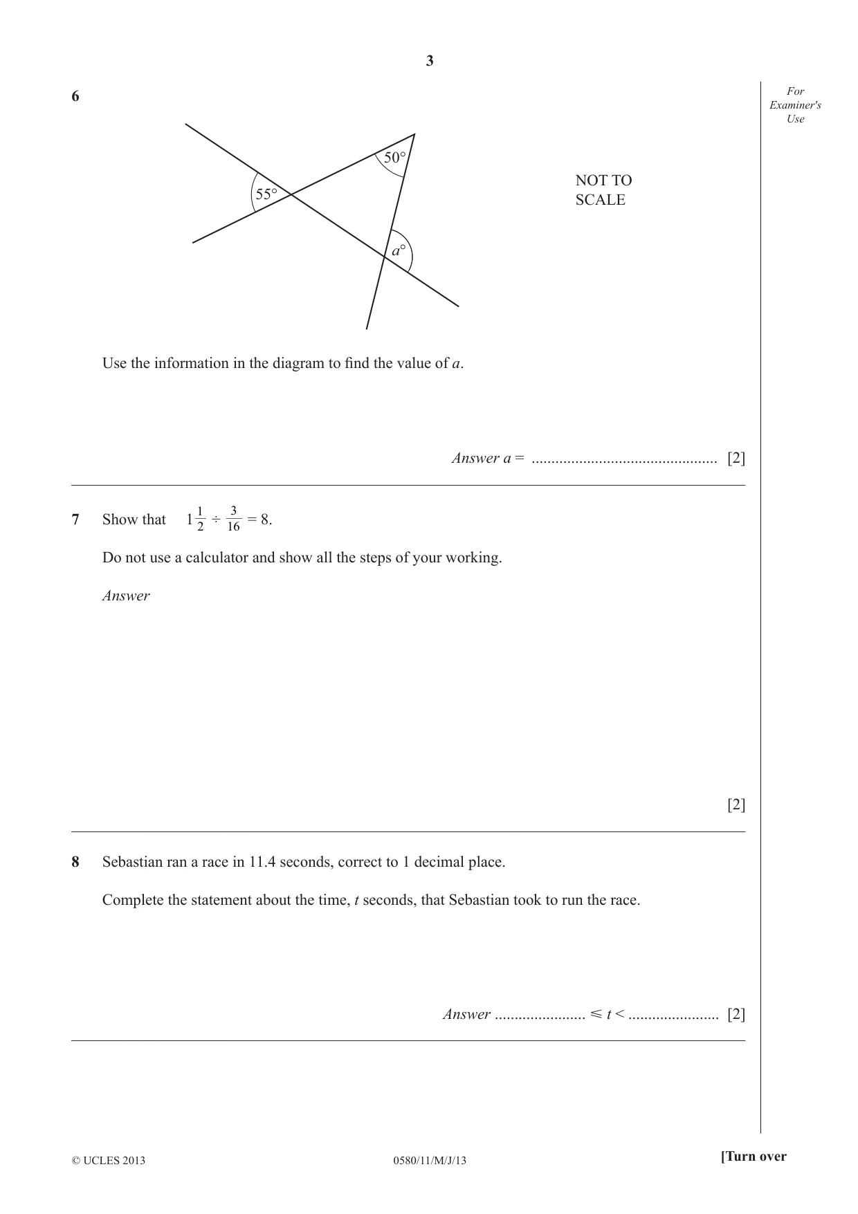 Cambridge IGCSE Mathematics 0580 2013 May/June Paper 1 · Variant 1 question paper, page 3 of 8