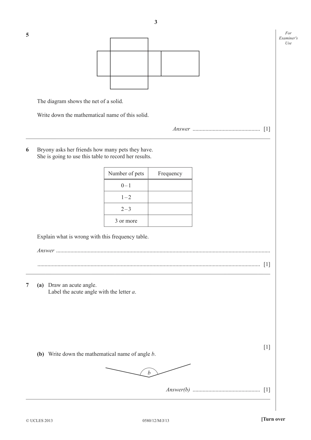 Cambridge IGCSE Mathematics 0580 2013 May/June Paper 1 · Variant 2 question paper, page 3 of 12