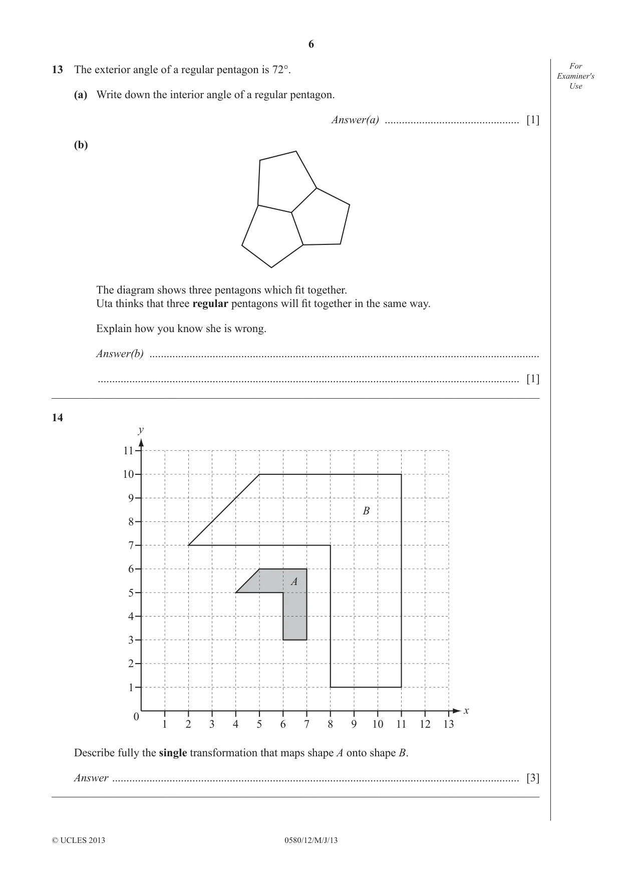 Cambridge IGCSE Mathematics 0580 2013 May/June Paper 1 · Variant 2 question paper, page 6 of 12