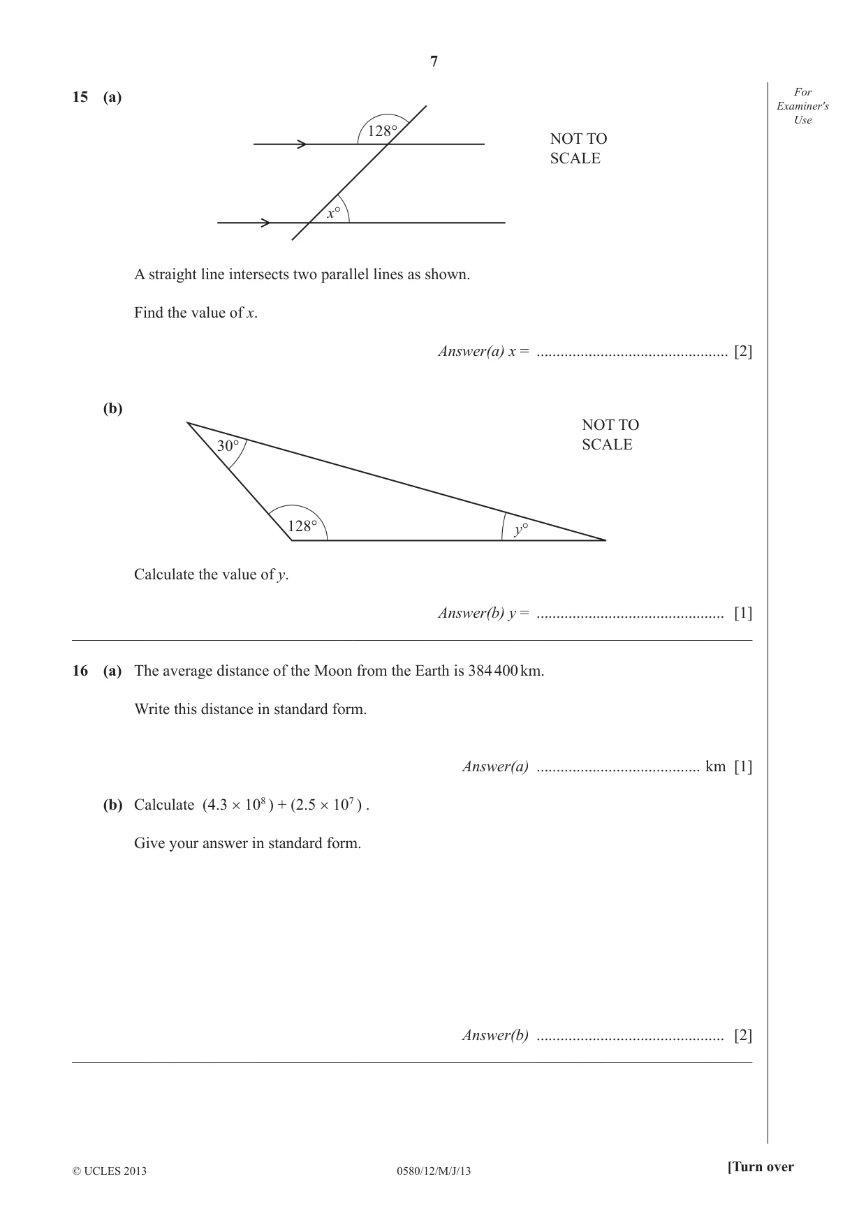 Cambridge IGCSE Mathematics 0580 2013 May/June Paper 1 · Variant 2 question paper, page 7 of 12