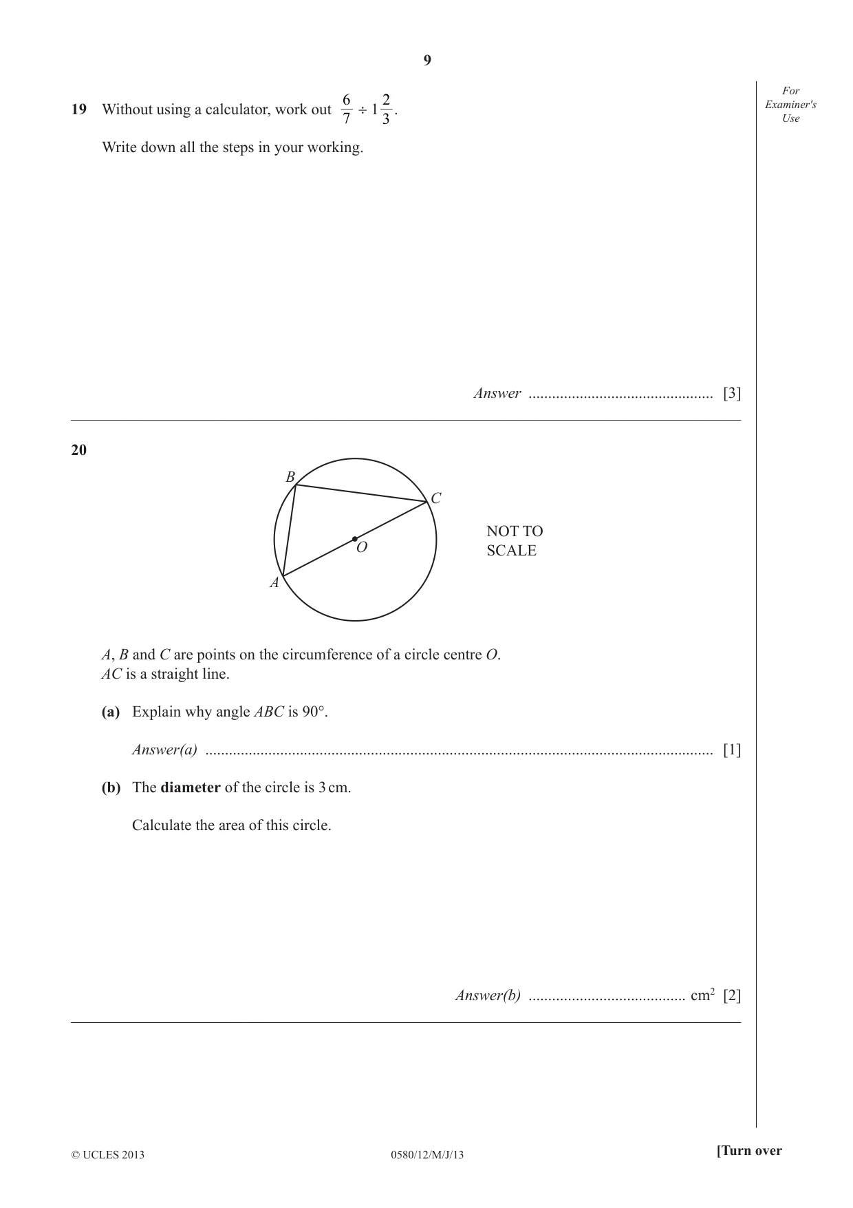 Cambridge IGCSE Mathematics 0580 2013 May/June Paper 1 · Variant 2 question paper, page 9 of 12