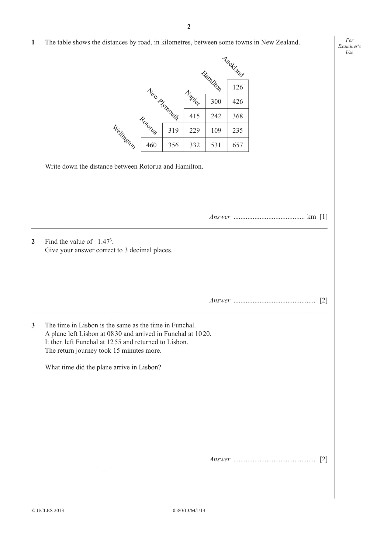 Cambridge IGCSE Mathematics 0580 2013 May/June Paper 1 · Variant 3 question paper, page 2 of 12