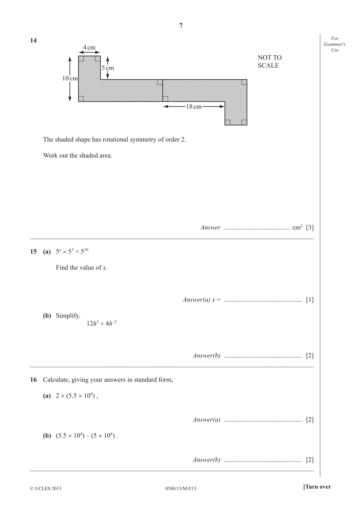 Cambridge IGCSE Mathematics 0580 2013 May/June Paper 1 · Variant 3 question paper, page 7 of 12