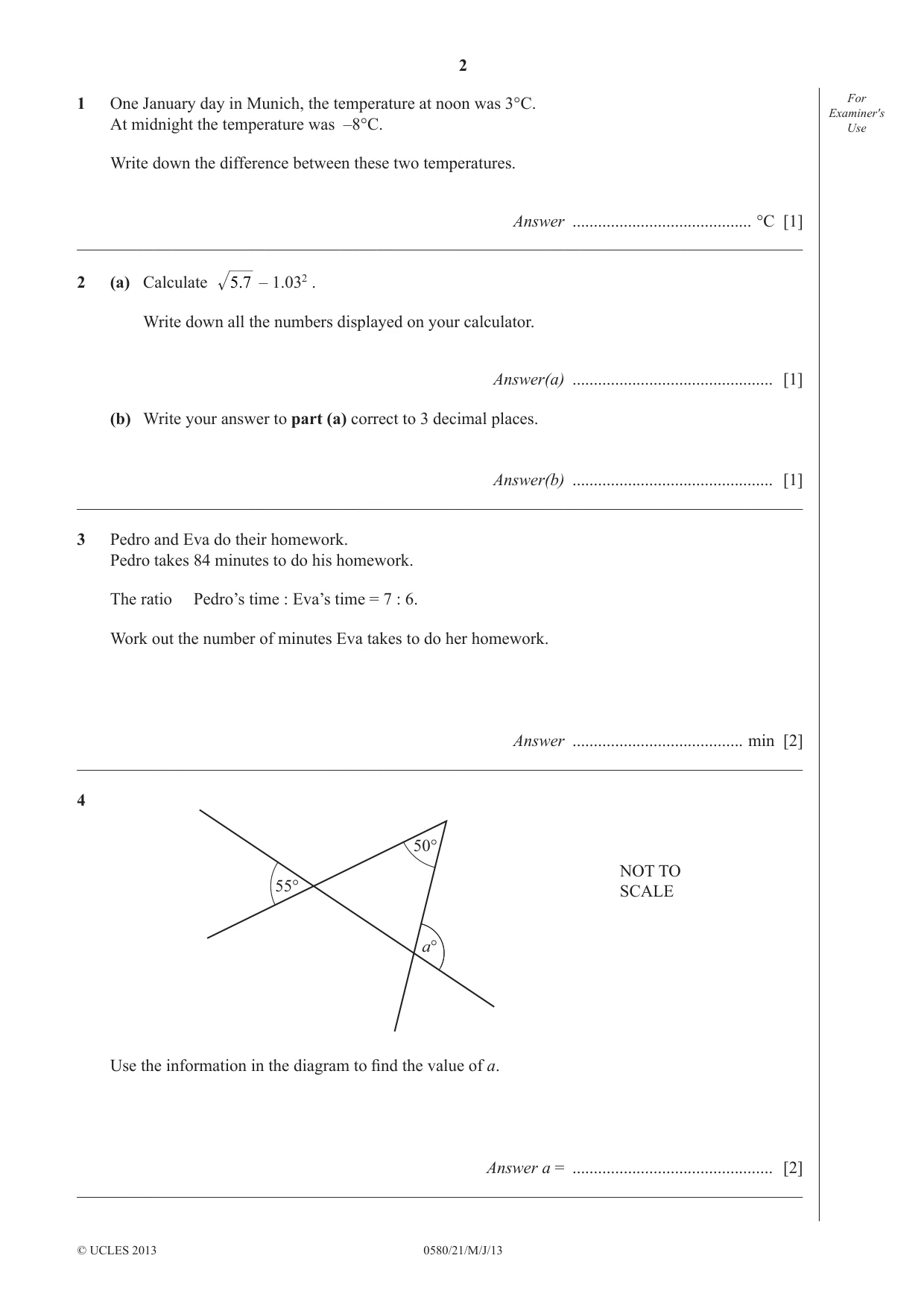 Cambridge IGCSE Mathematics 0580 2013 May/June Paper 2 · Variant 1 question paper, page 2 of 12