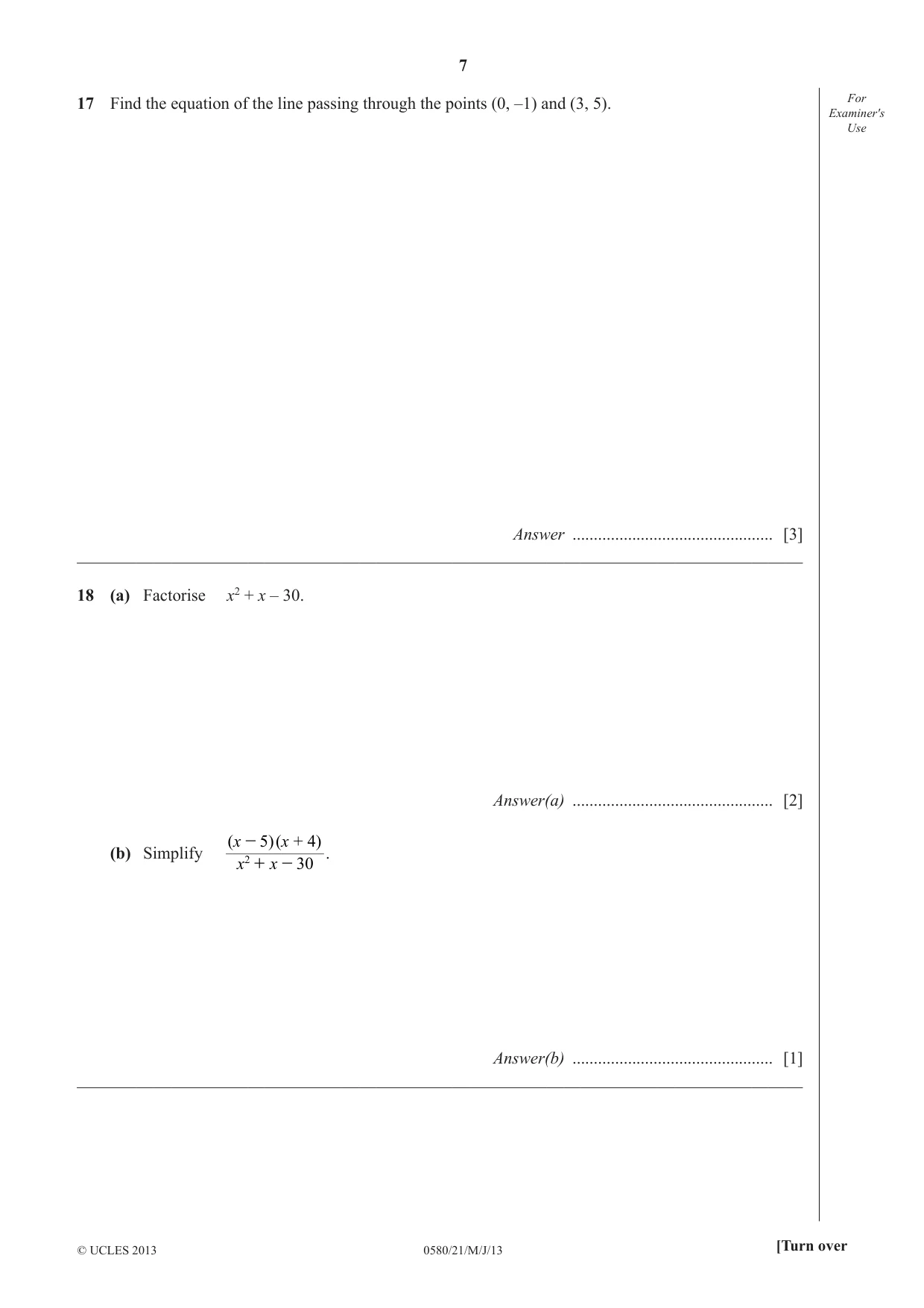 Cambridge IGCSE Mathematics 0580 2013 May/June Paper 2 · Variant 1 question paper, page 7 of 12