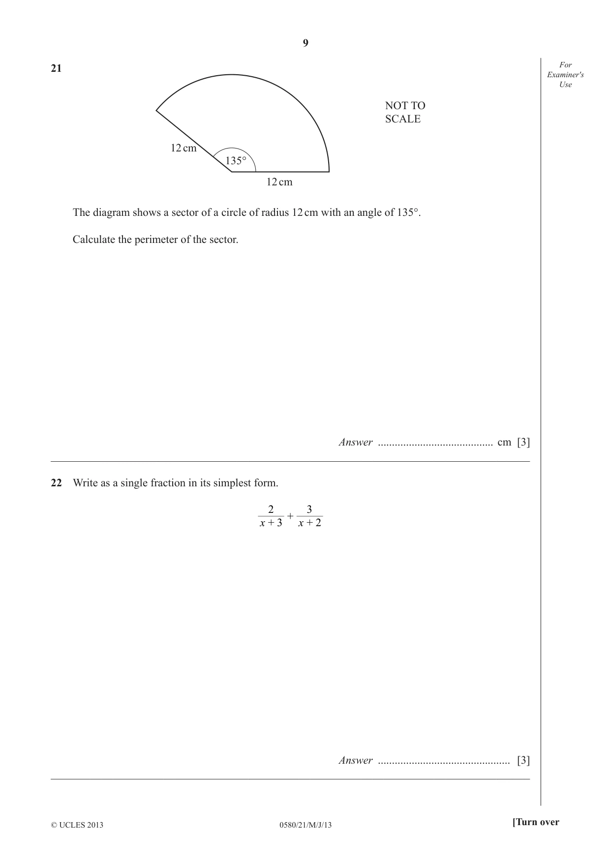 Cambridge IGCSE Mathematics 0580 2013 May/June Paper 2 · Variant 1 question paper, page 9 of 12