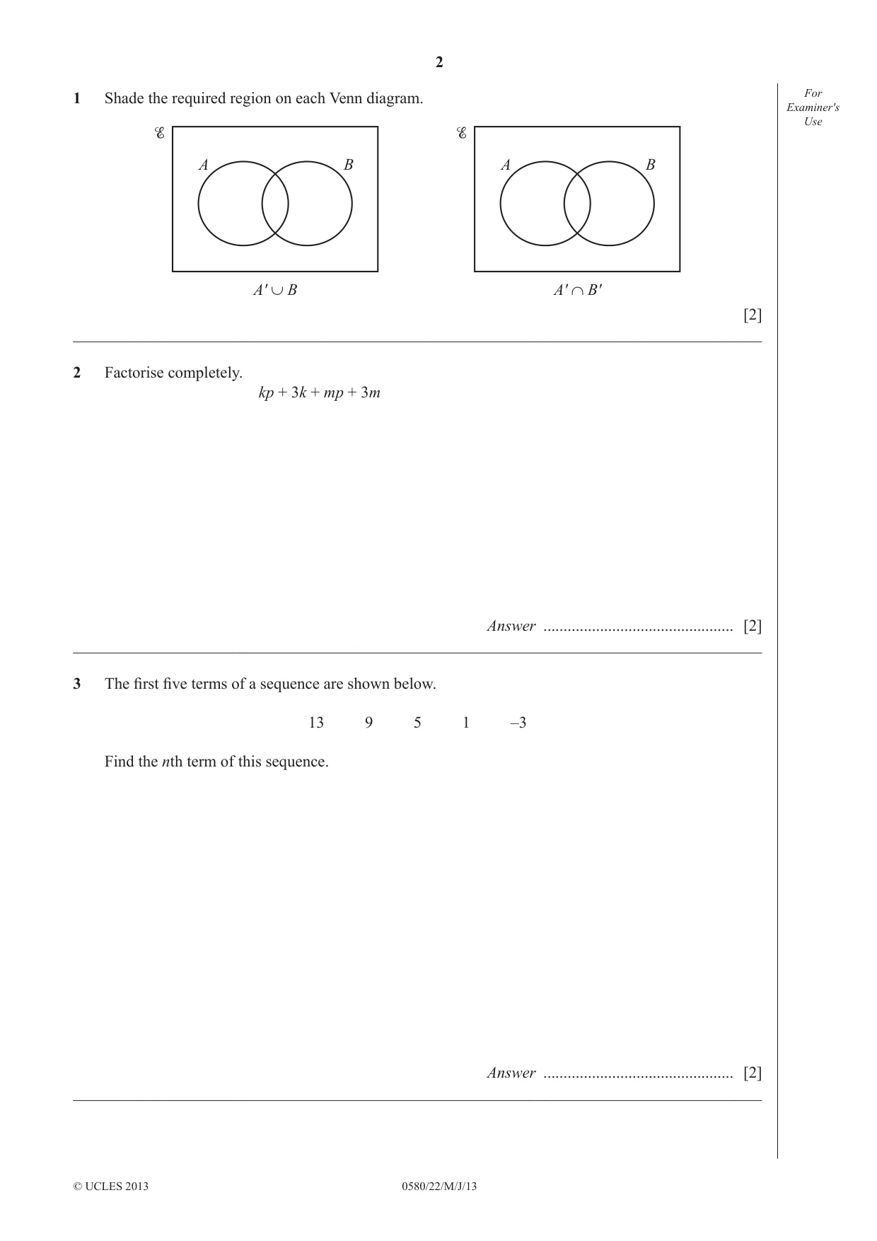 Cambridge IGCSE Mathematics 0580 2013 May/June Paper 2 · Variant 2 question paper, page 2 of 12