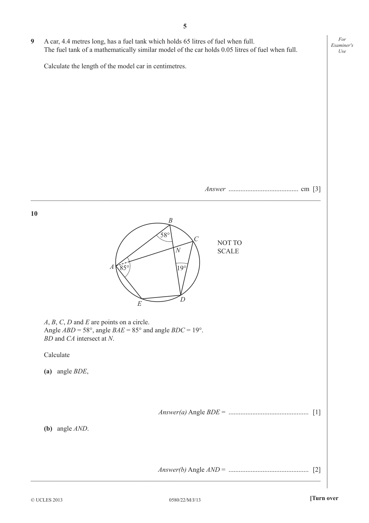 Cambridge IGCSE Mathematics 0580 2013 May/June Paper 2 · Variant 2 question paper, page 5 of 12