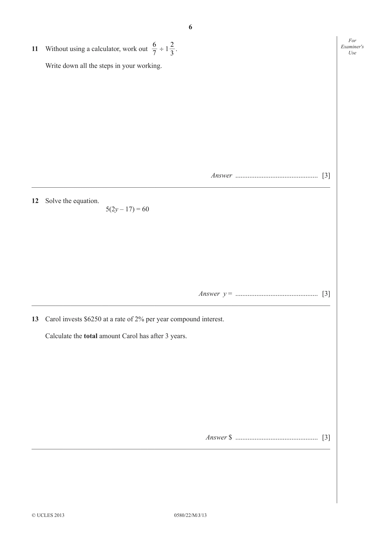 Cambridge IGCSE Mathematics 0580 2013 May/June Paper 2 · Variant 2 question paper, page 6 of 12