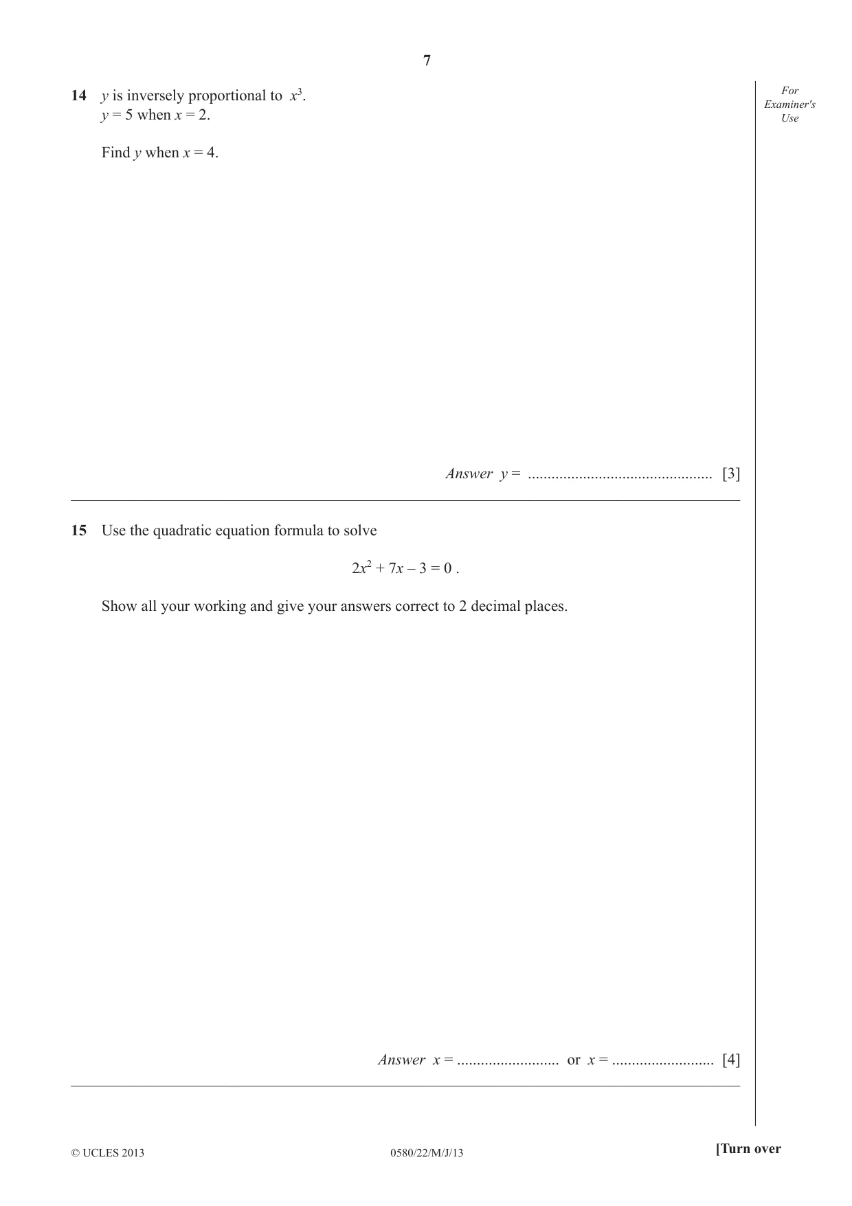 Cambridge IGCSE Mathematics 0580 2013 May/June Paper 2 · Variant 2 question paper, page 7 of 12