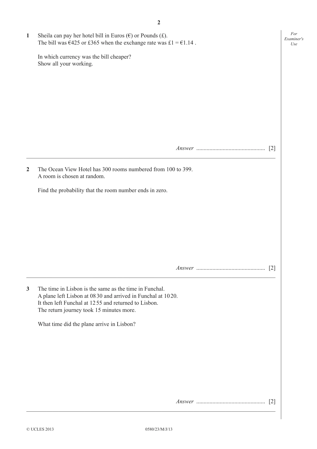 Cambridge IGCSE Mathematics 0580 2013 May/June Paper 2 · Variant 3 question paper, page 2 of 12