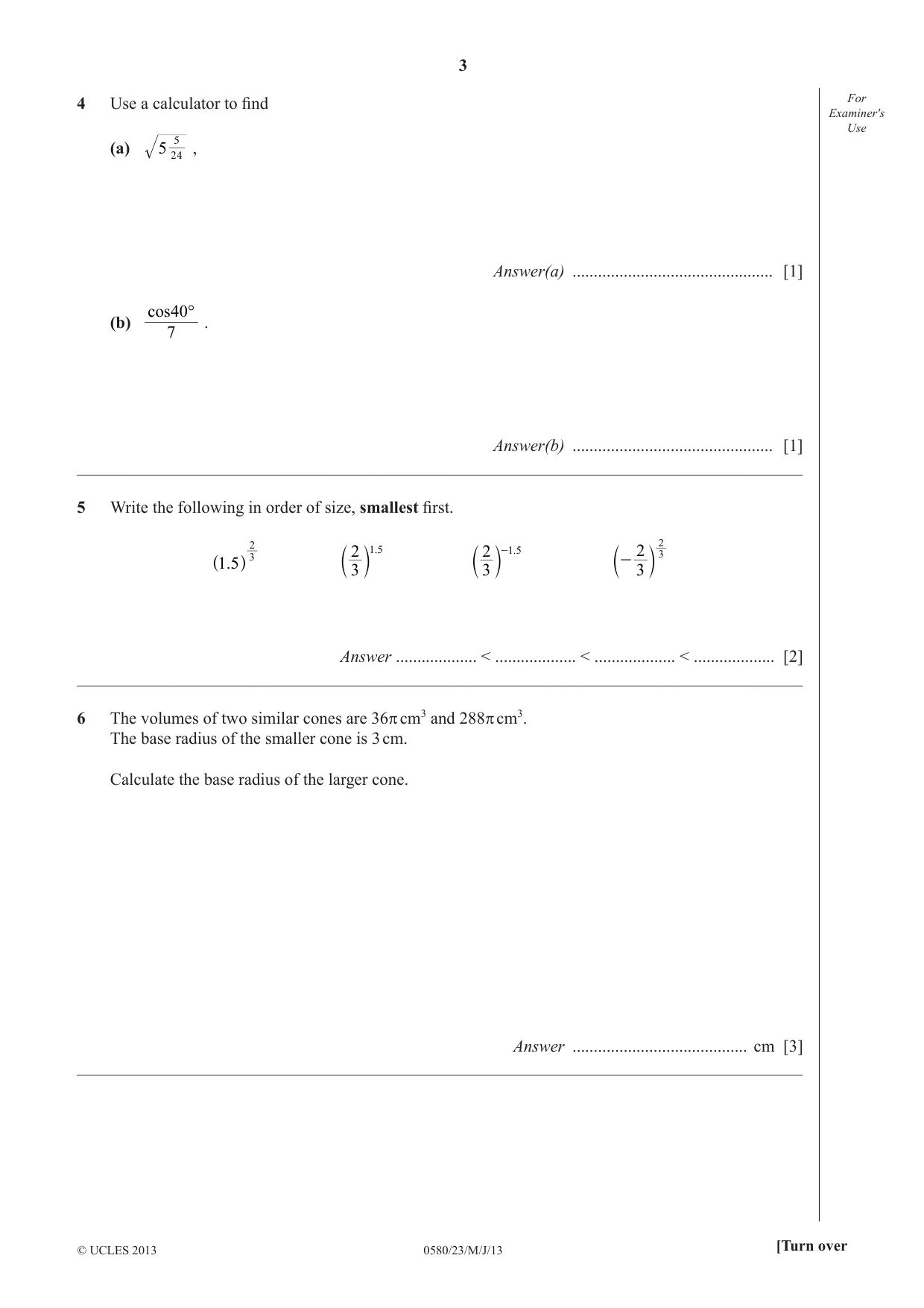 Cambridge IGCSE Mathematics 0580 2013 May/June Paper 2 · Variant 3 question paper, page 3 of 12