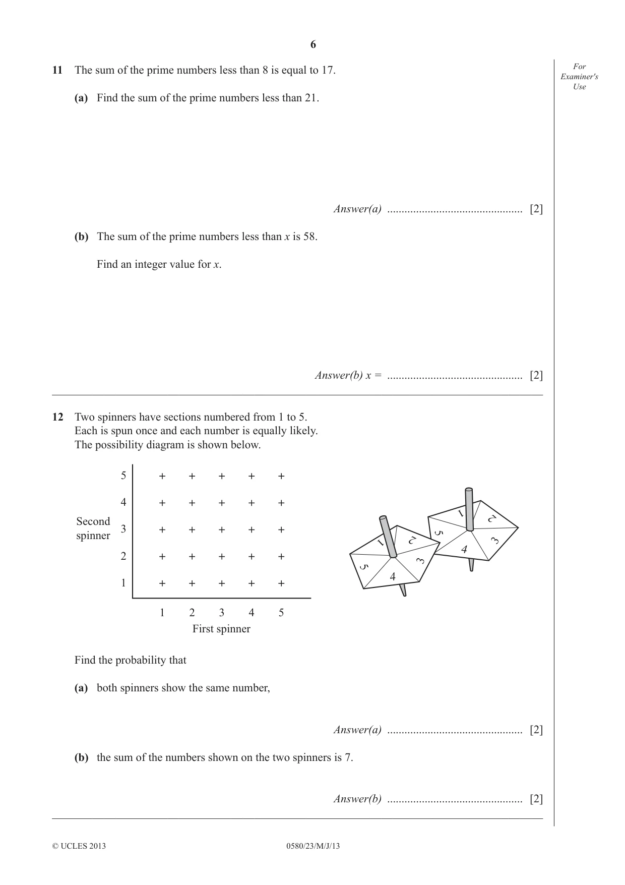 Cambridge IGCSE Mathematics 0580 2013 May/June Paper 2 · Variant 3 question paper, page 6 of 12
