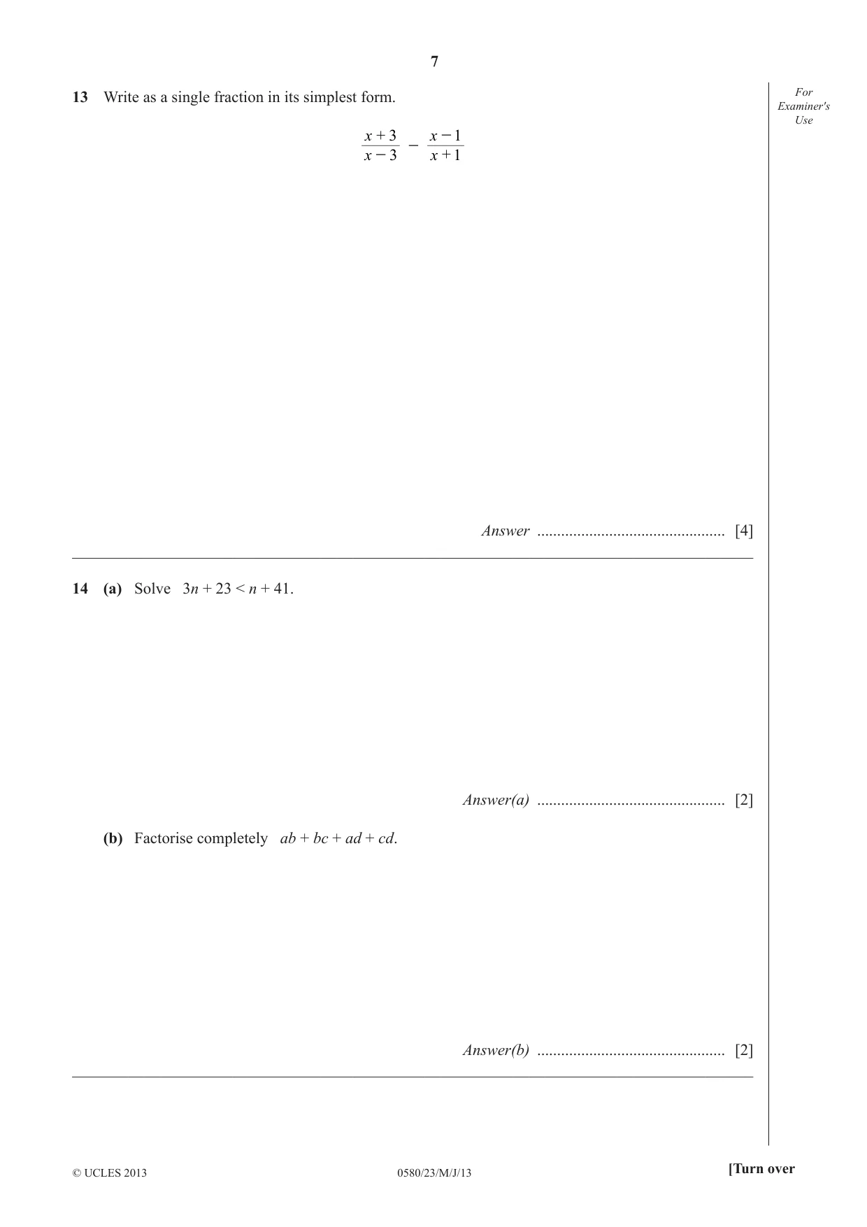 Cambridge IGCSE Mathematics 0580 2013 May/June Paper 2 · Variant 3 question paper, page 7 of 12