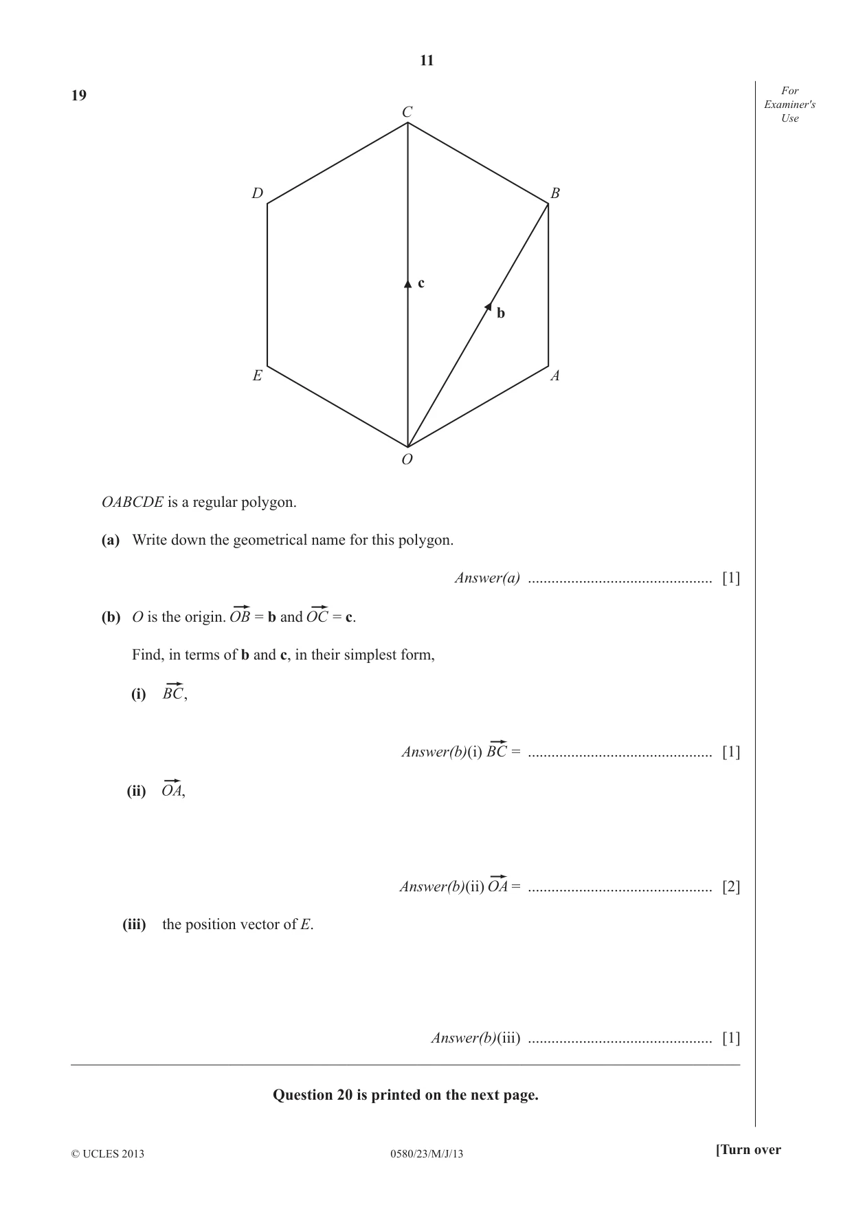 Cambridge IGCSE Mathematics 0580 2013 May/June Paper 2 · Variant 3 question paper, page 11 of 12