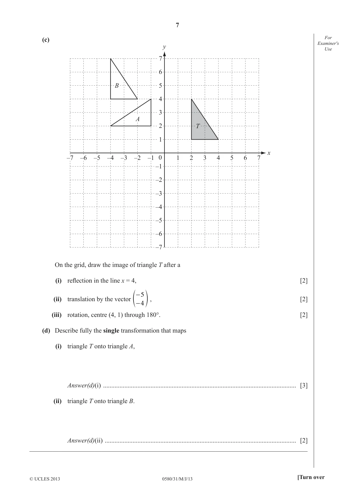 Cambridge IGCSE Mathematics 0580 2013 May/June Paper 3 · Variant 1 question paper, page 7 of 20