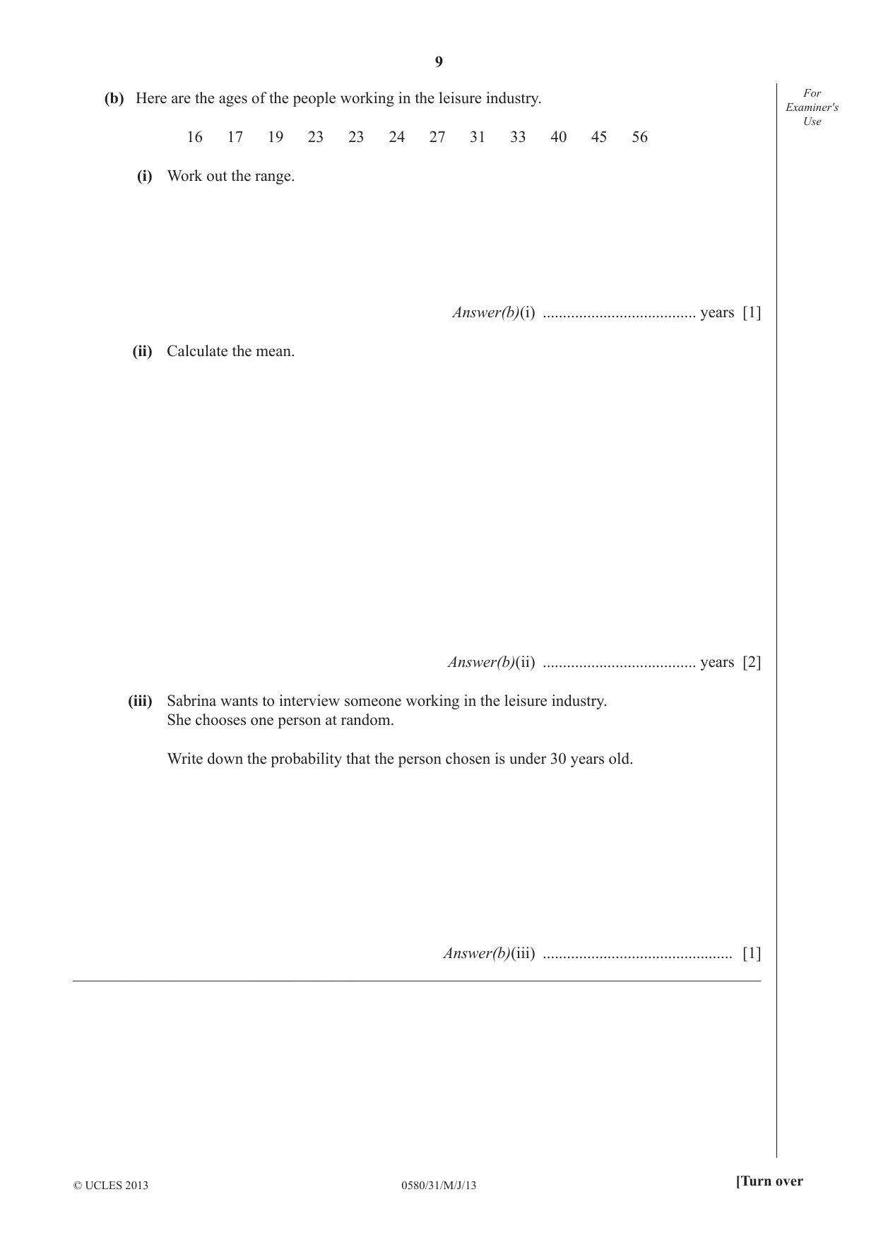 Cambridge IGCSE Mathematics 0580 2013 May/June Paper 3 · Variant 1 question paper, page 9 of 20