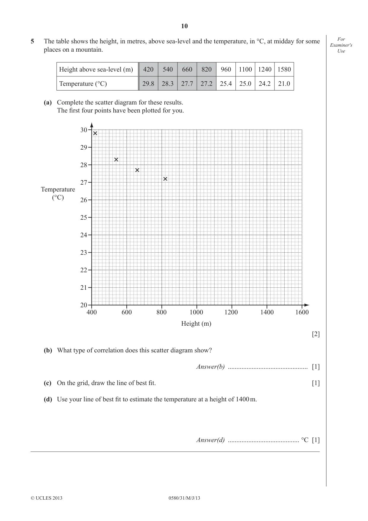 Cambridge IGCSE Mathematics 0580 2013 May/June Paper 3 · Variant 1 question paper, page 10 of 20
