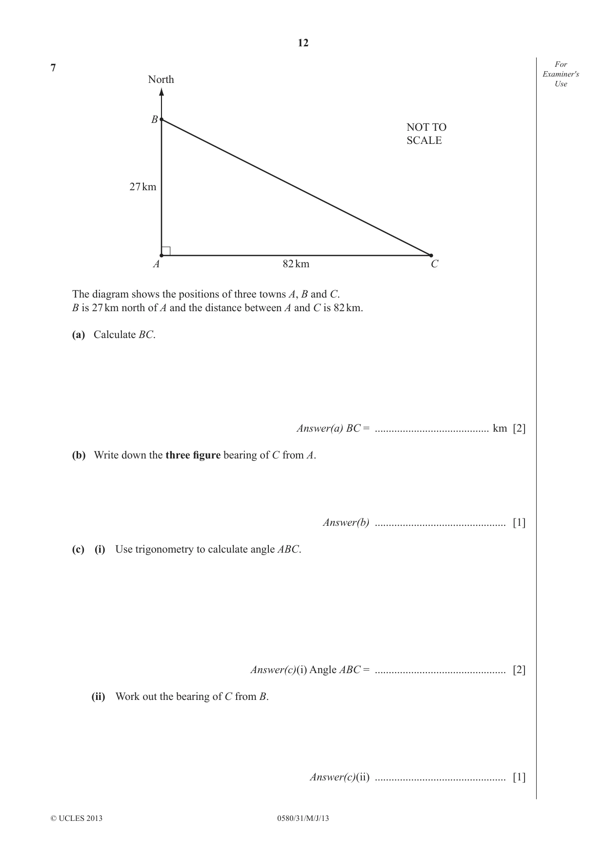 Cambridge IGCSE Mathematics 0580 2013 May/June Paper 3 · Variant 1 question paper, page 12 of 20