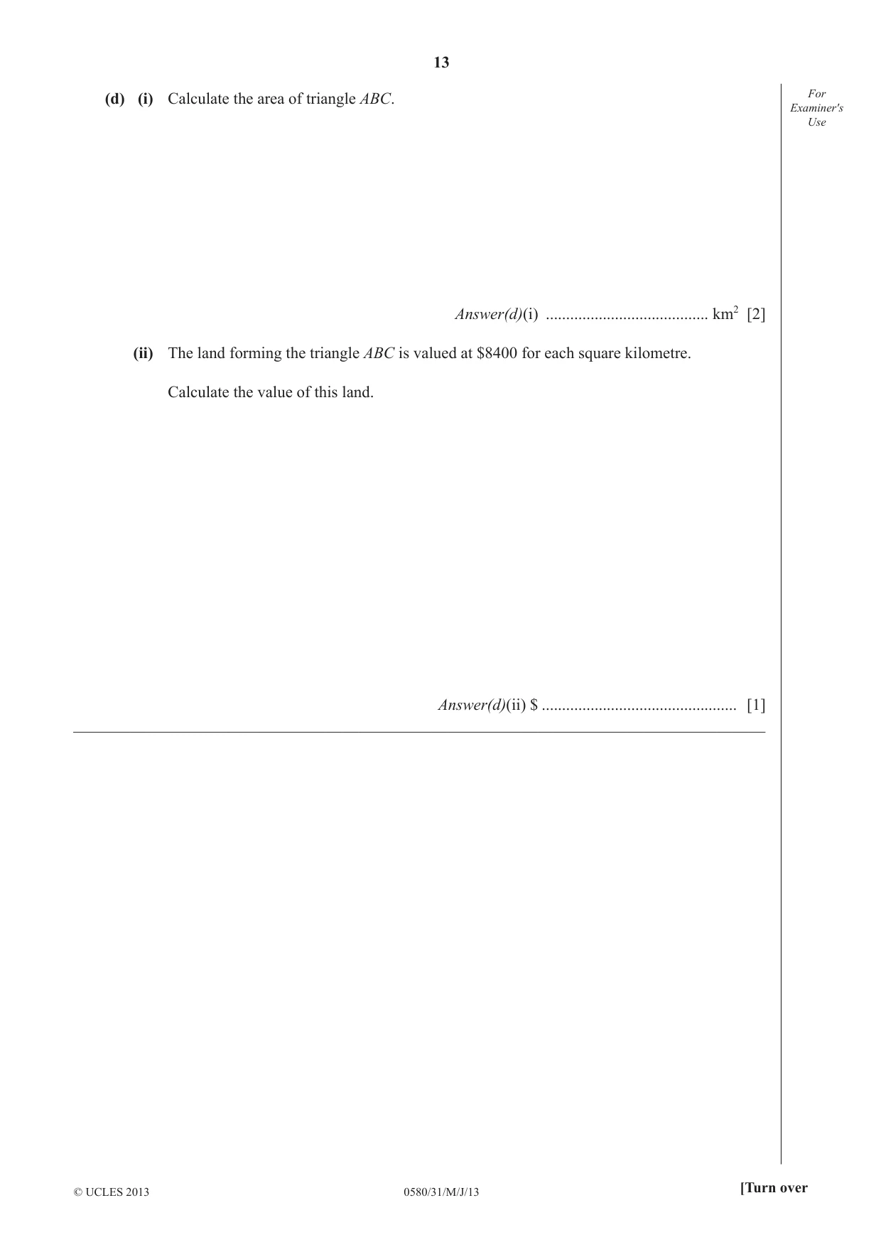 Cambridge IGCSE Mathematics 0580 2013 May/June Paper 3 · Variant 1 question paper, page 13 of 20