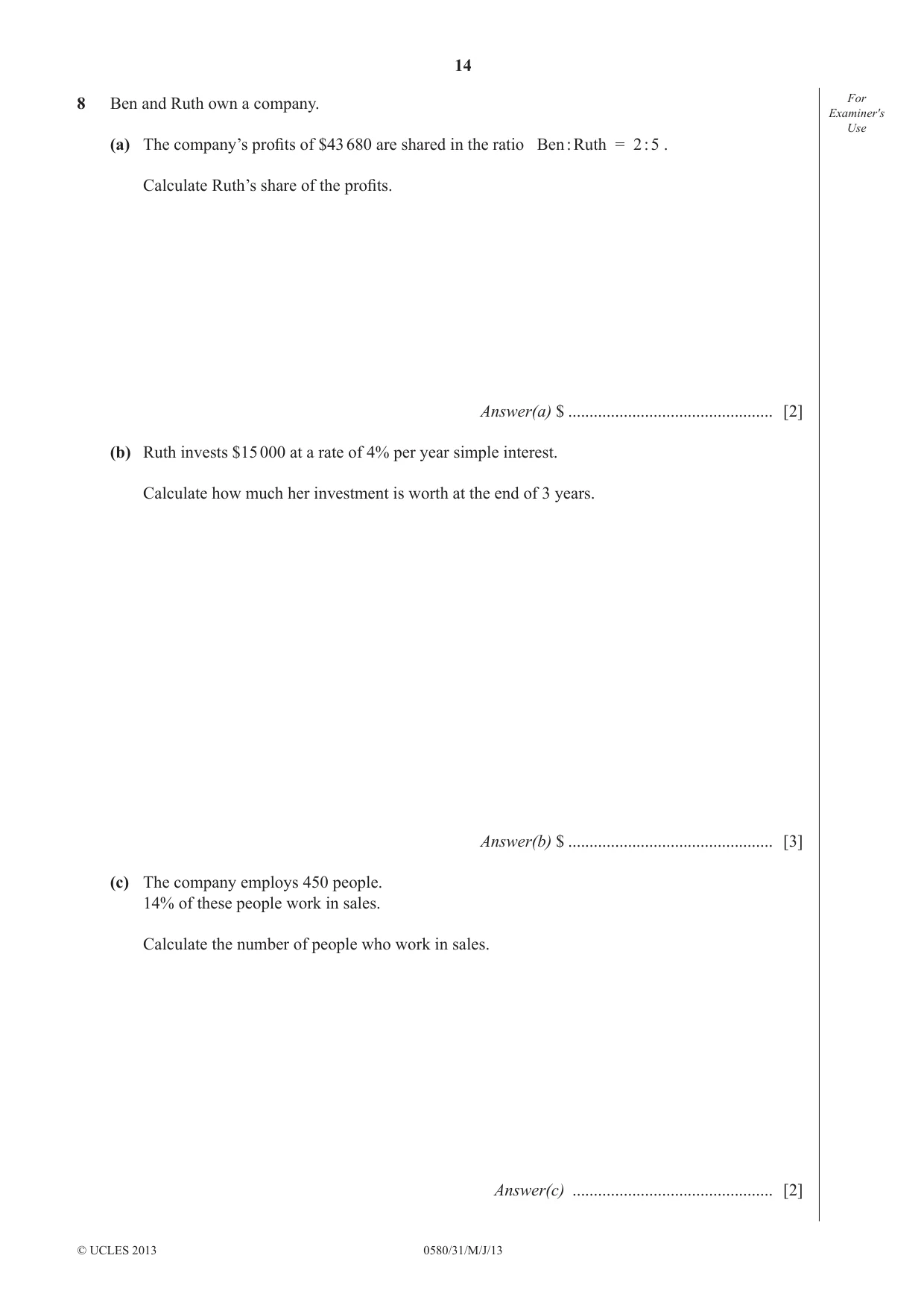Cambridge IGCSE Mathematics 0580 2013 May/June Paper 3 · Variant 1 question paper, page 14 of 20