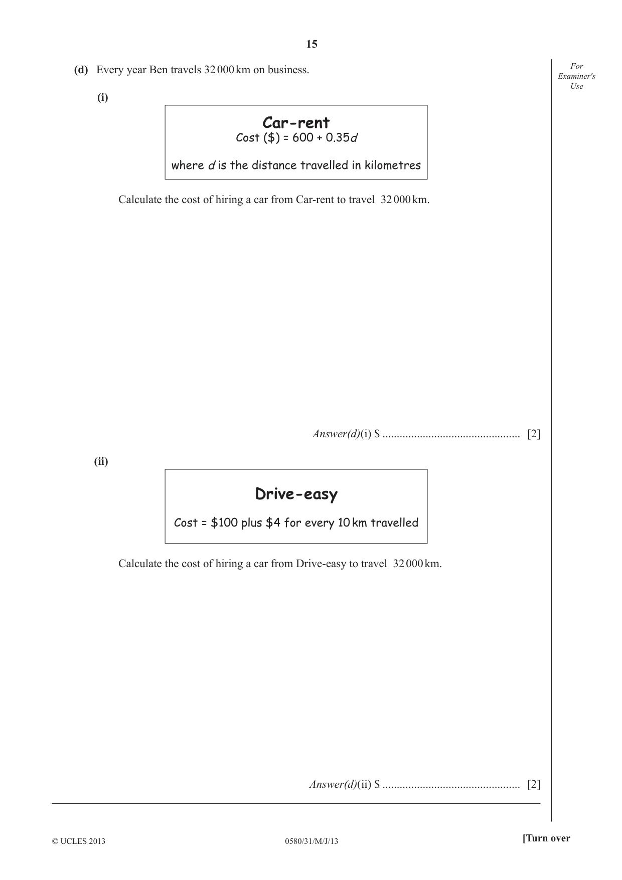 Cambridge IGCSE Mathematics 0580 2013 May/June Paper 3 · Variant 1 question paper, page 15 of 20