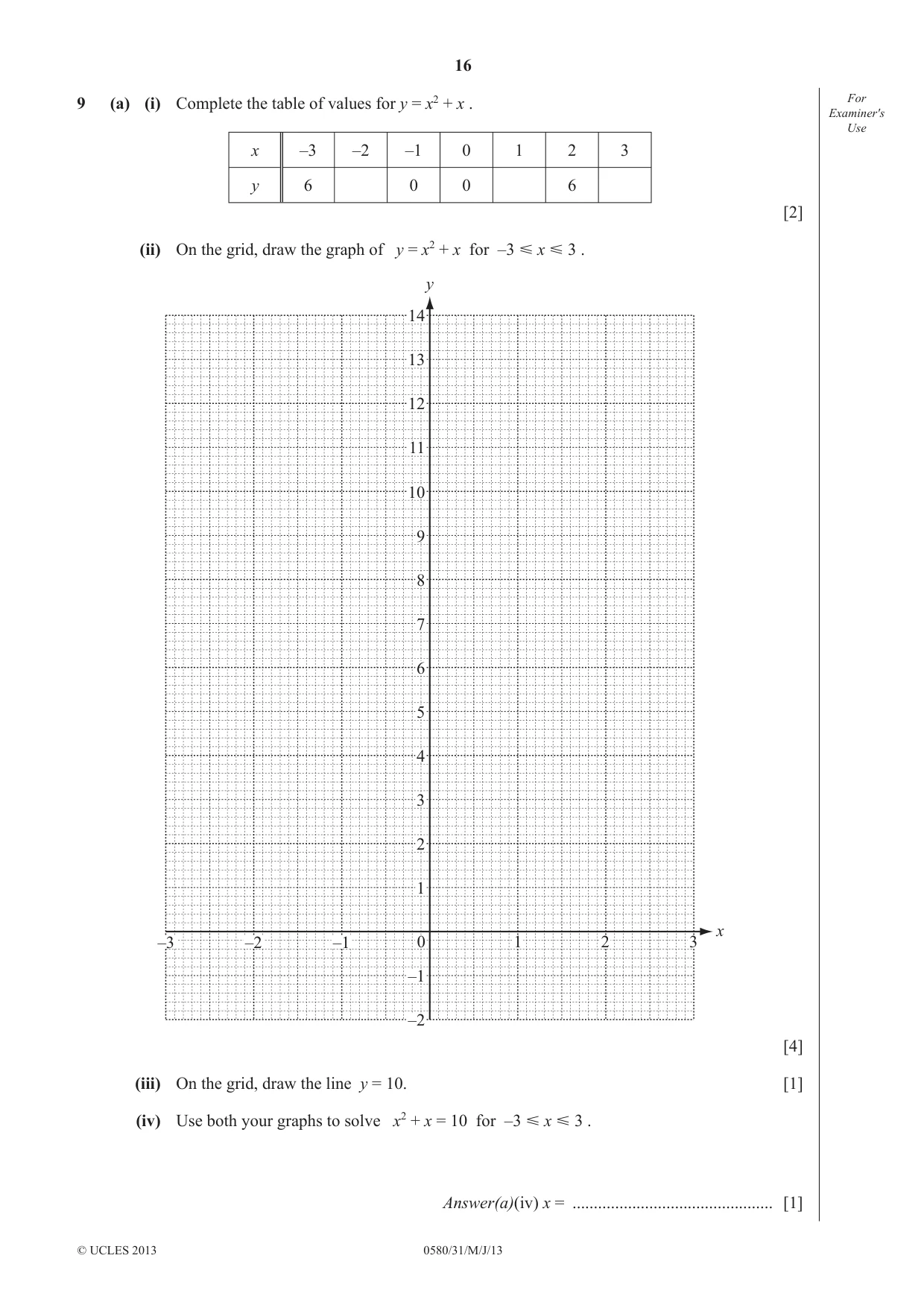 Cambridge IGCSE Mathematics 0580 2013 May/June Paper 3 · Variant 1 question paper, page 16 of 20