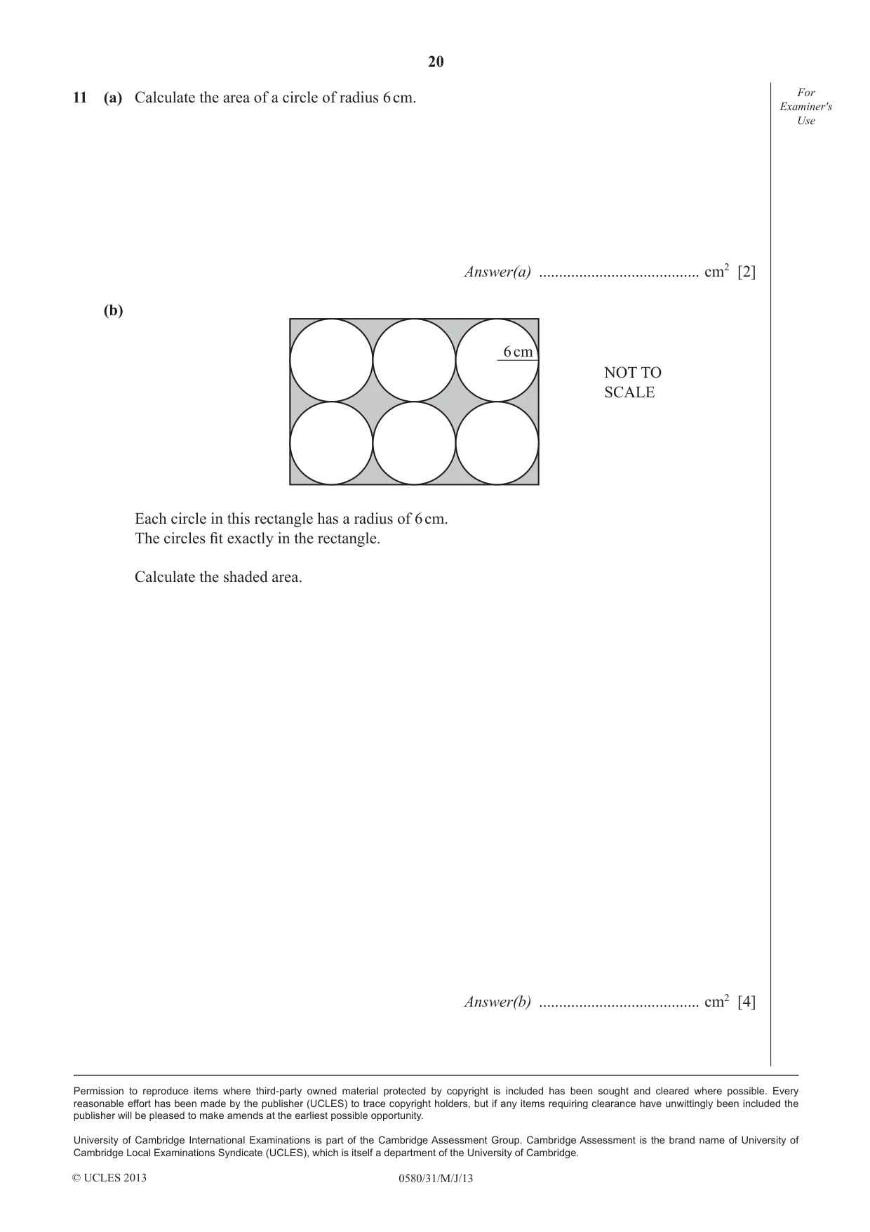 Cambridge IGCSE Mathematics 0580 2013 May/June Paper 3 · Variant 1 question paper, page 20 of 20