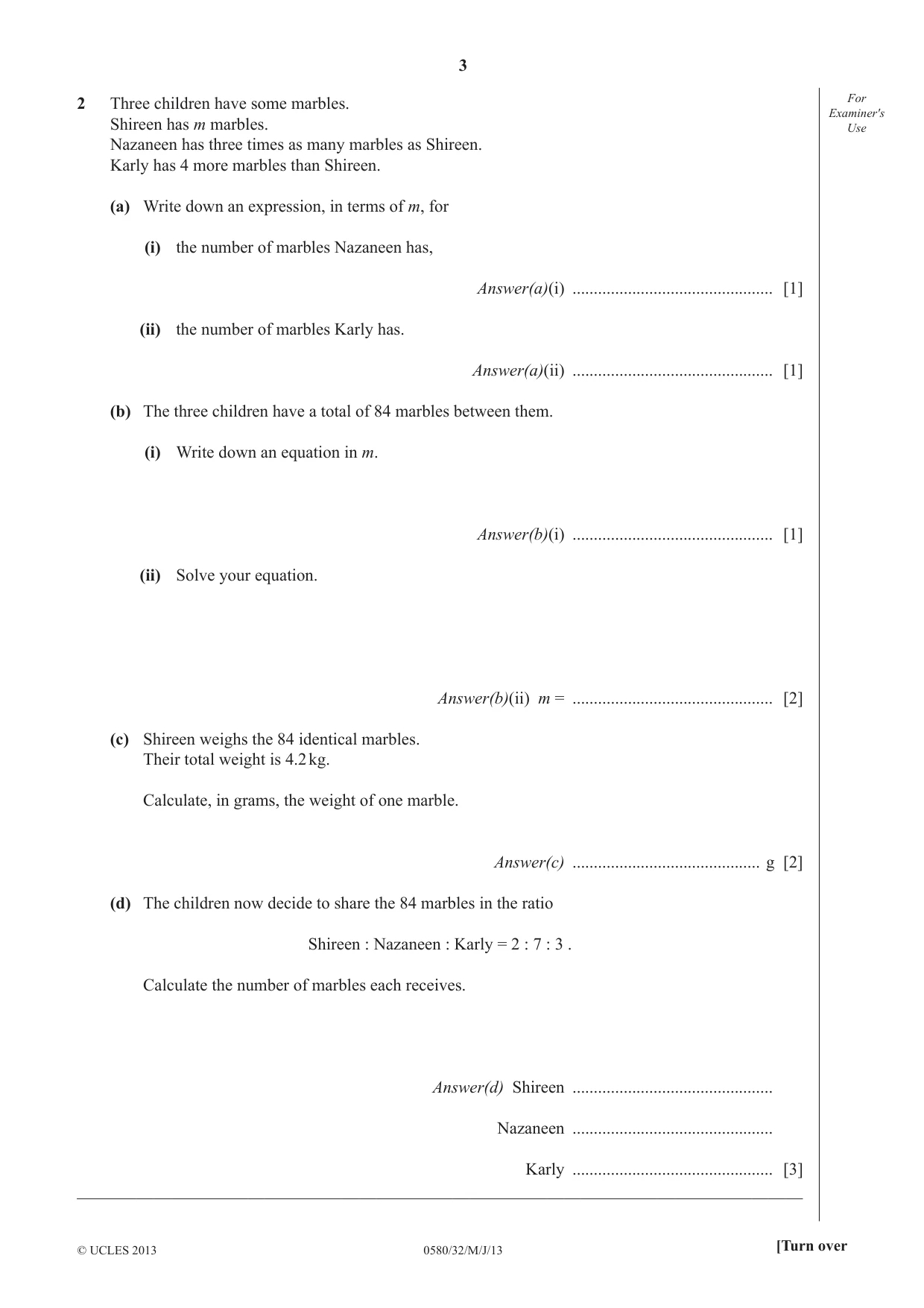 Cambridge IGCSE Mathematics 0580 2013 May/June Paper 3 · Variant 2 question paper, page 3 of 16