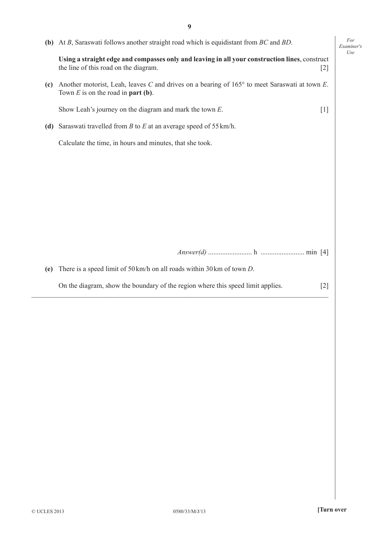 Cambridge IGCSE Mathematics 0580 2013 May/June Paper 3 · Variant 3 question paper, page 9 of 16