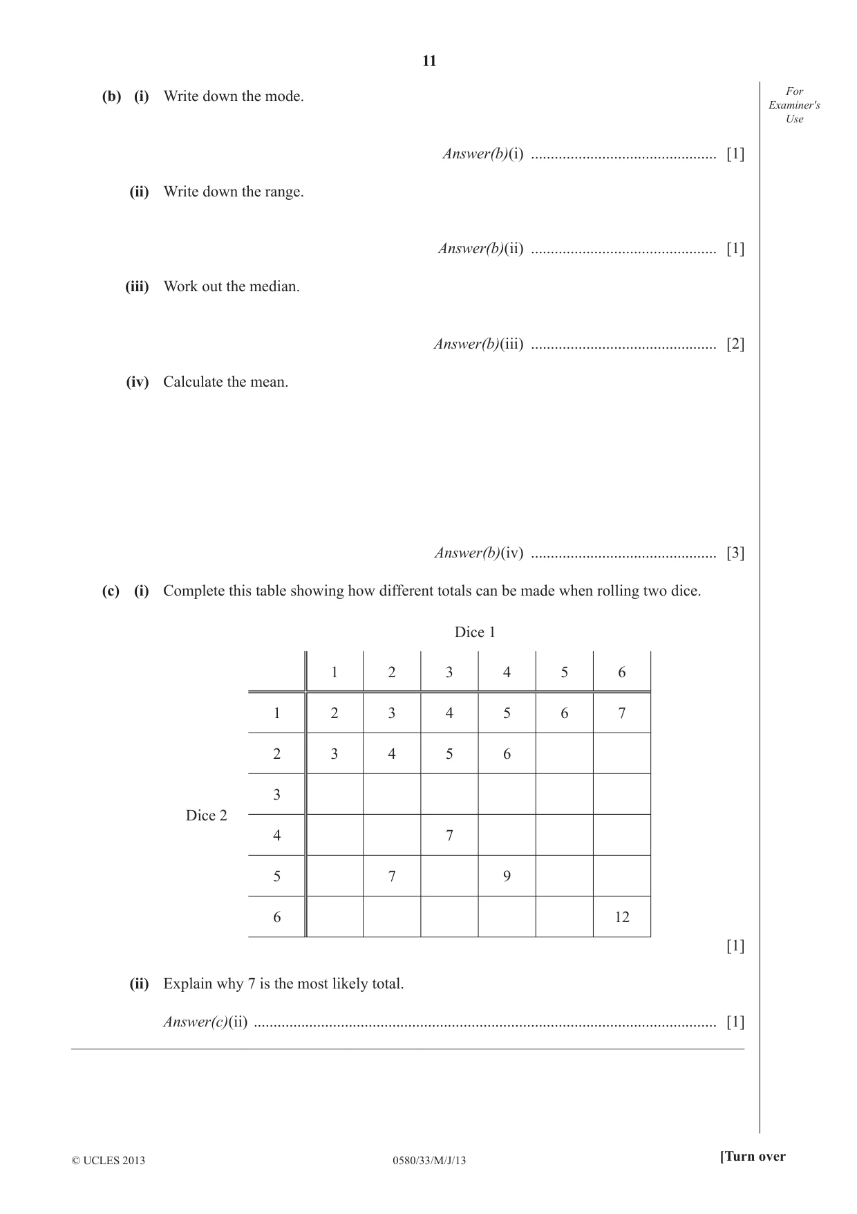 Cambridge IGCSE Mathematics 0580 2013 May/June Paper 3 · Variant 3 question paper, page 11 of 16