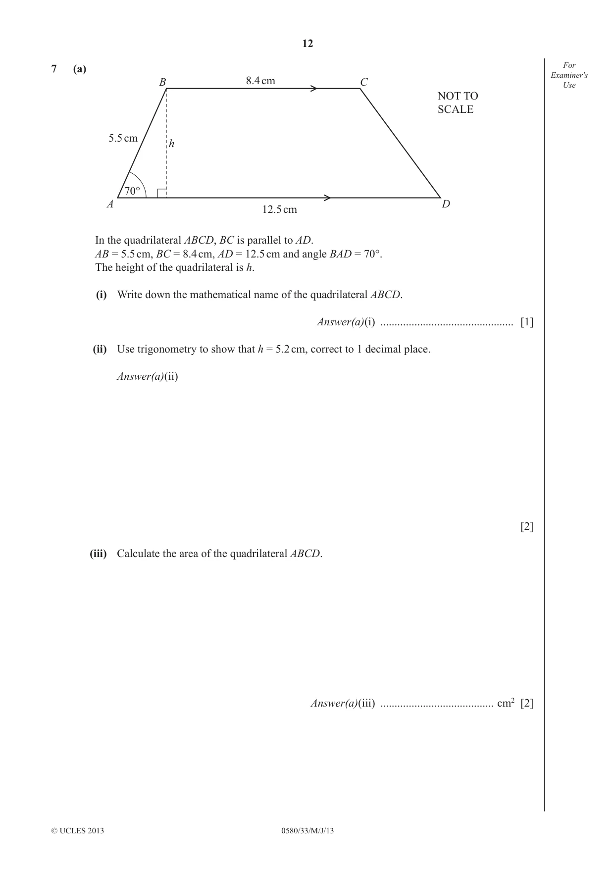 Cambridge IGCSE Mathematics 0580 2013 May/June Paper 3 · Variant 3 question paper, page 12 of 16
