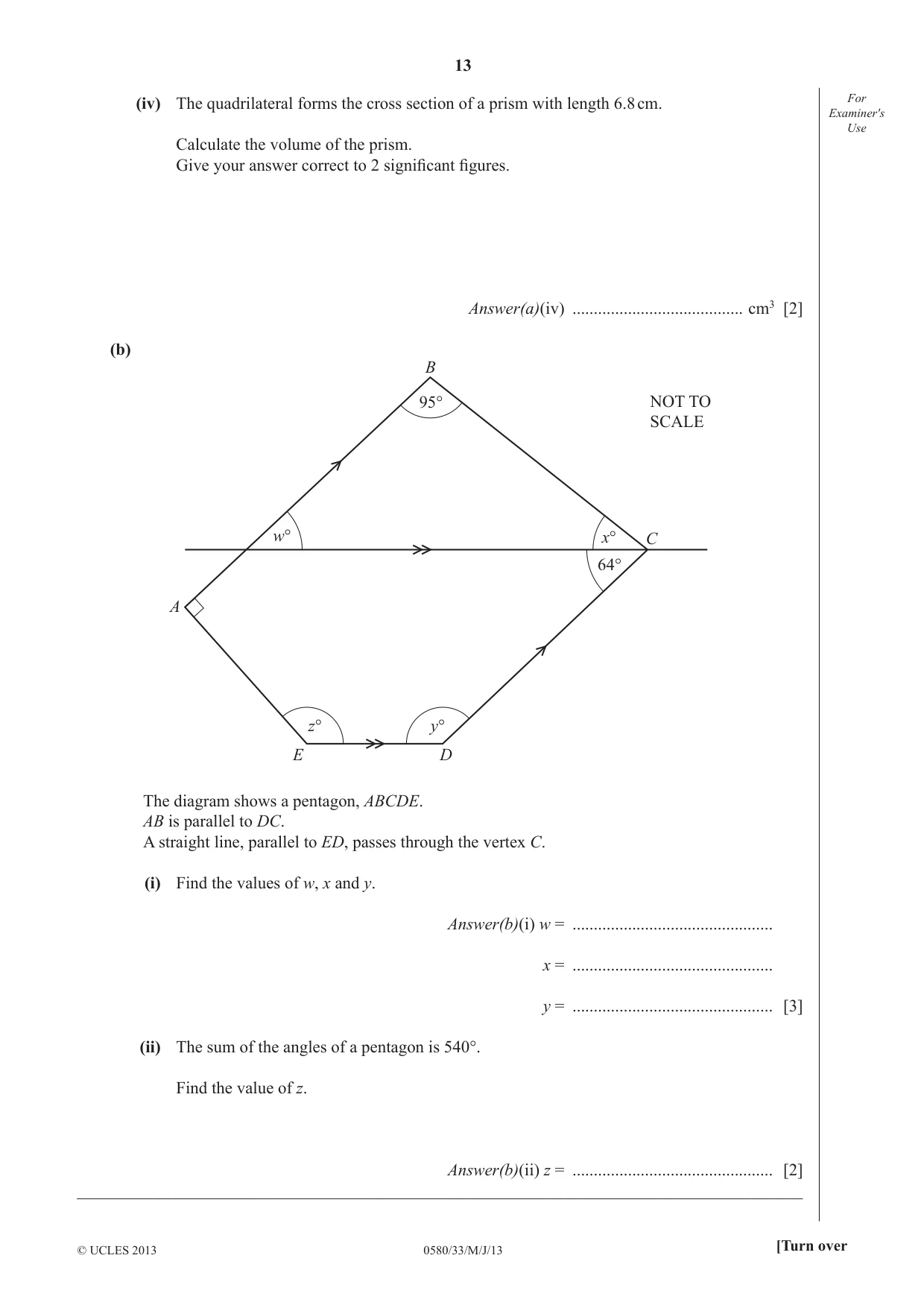 Cambridge IGCSE Mathematics 0580 2013 May/June Paper 3 · Variant 3 question paper, page 13 of 16