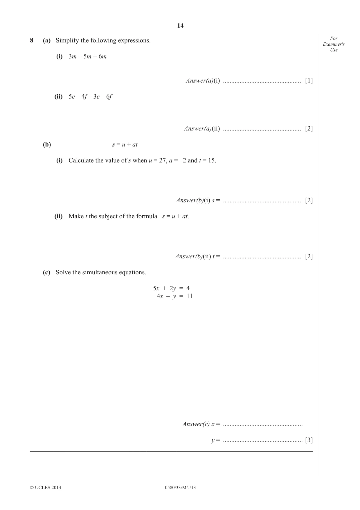 Cambridge IGCSE Mathematics 0580 2013 May/June Paper 3 · Variant 3 question paper, page 14 of 16